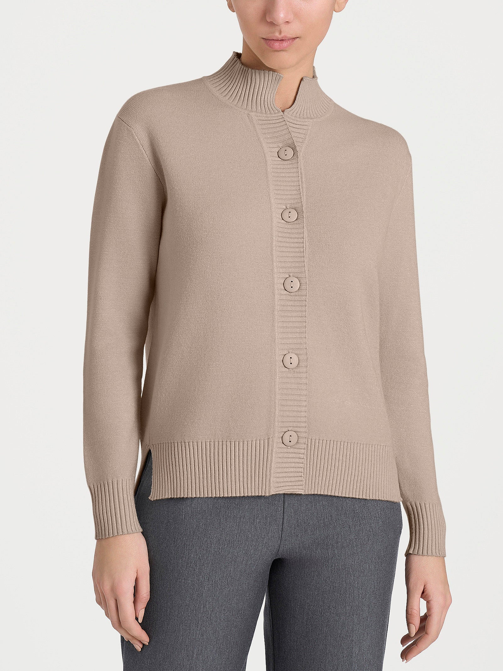 Cardigan asimmetrico con collo alto in Super Soft - Cammello