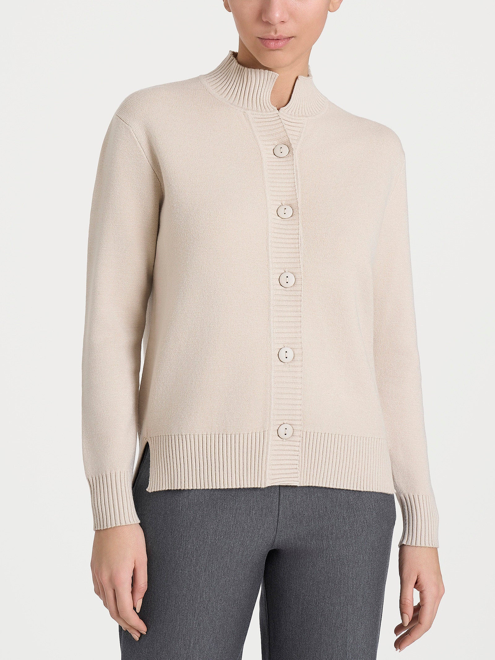 Cardigan asimmetrico con collo alto in Super Soft - Champignon