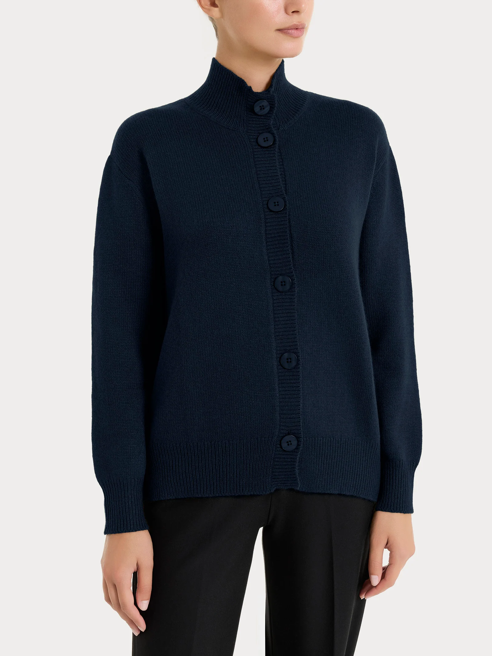 Cardigan con collo alto in Natural Soft - Bleu