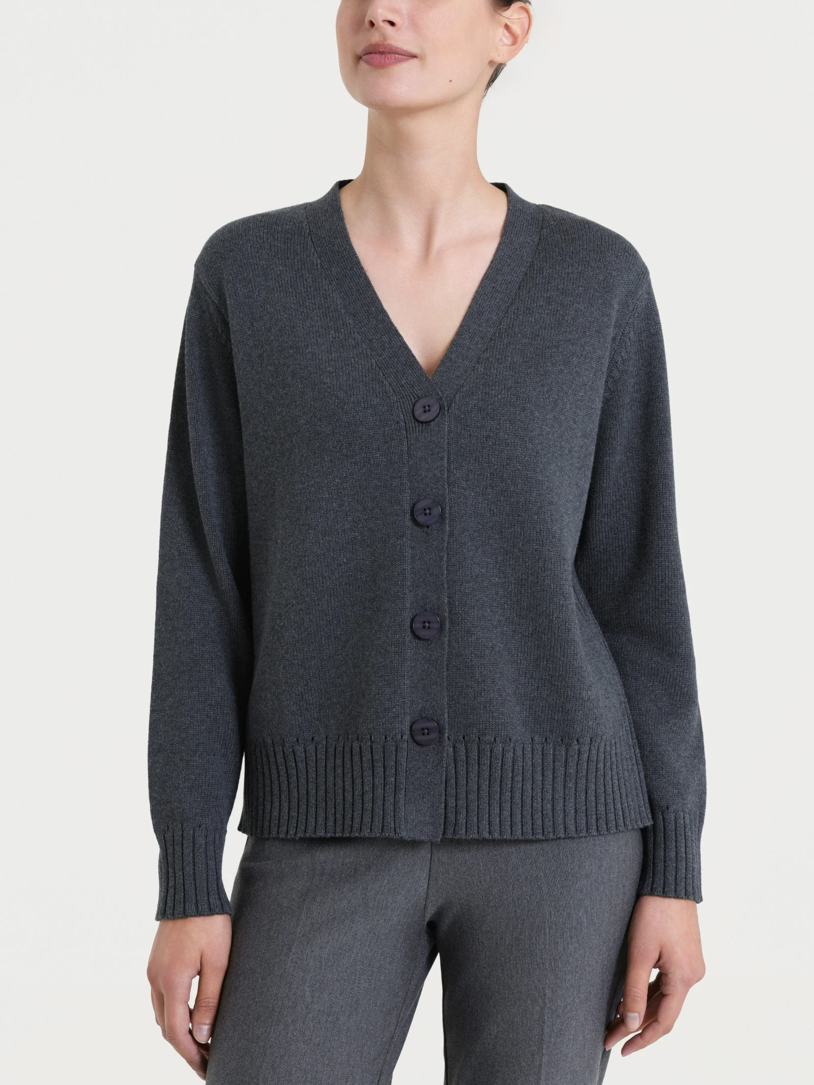 Cardigan con scollo a V e bottoni in Winter Cotton - Ardesia Mel.