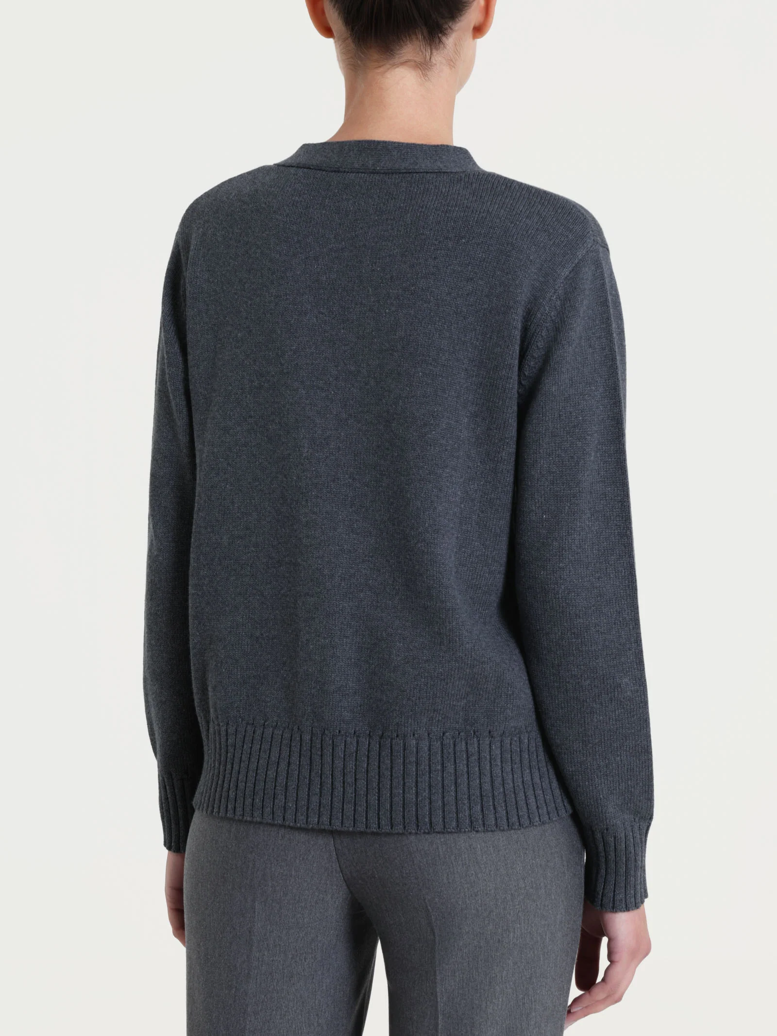 Cardigan con scollo a V e bottoni in Winter Cotton - Ardesia Mel. - Image 2