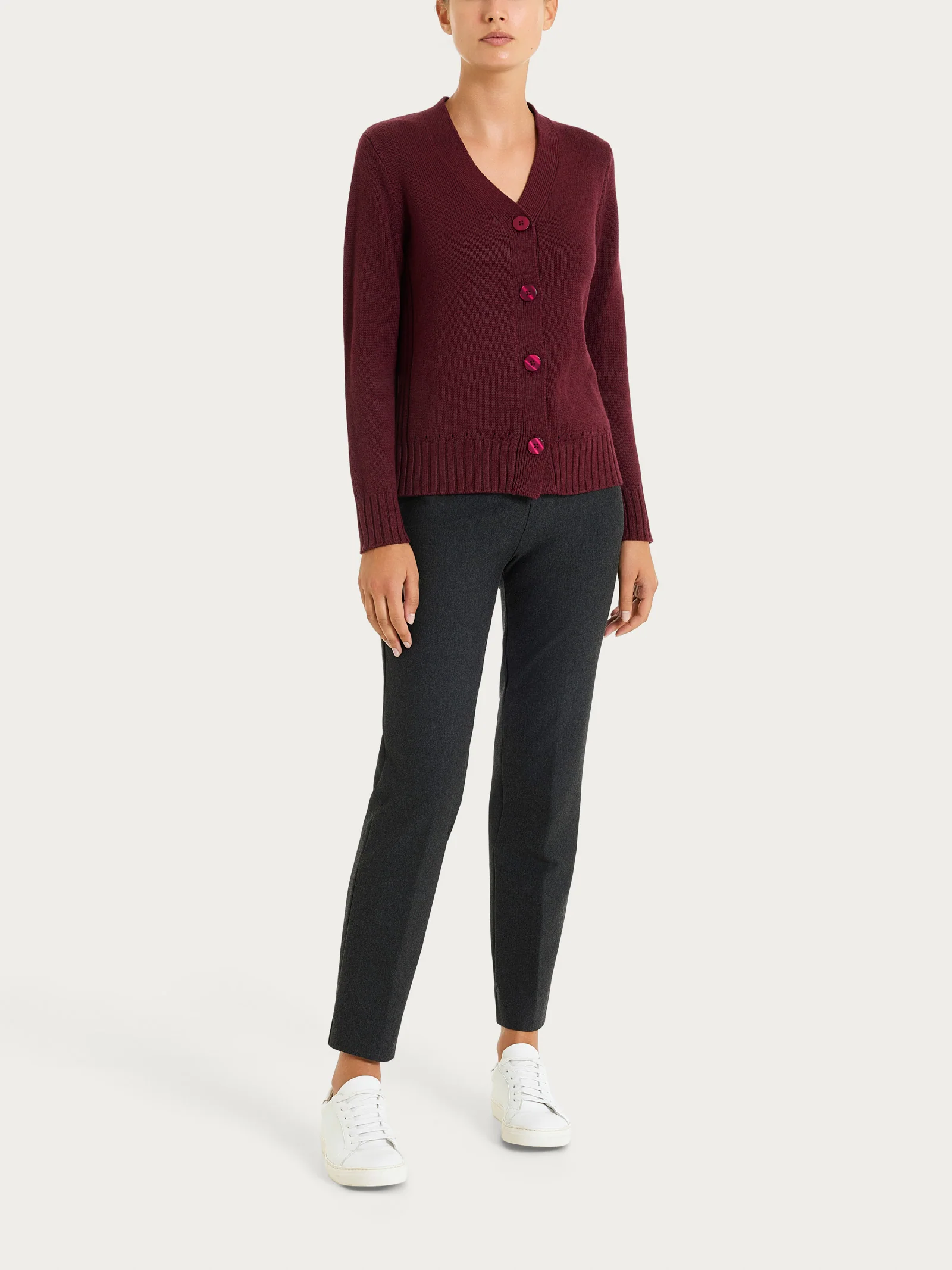 Cardigan con scollo a V e bottoni in Winter Cotton - Fig Mel. - Image 4