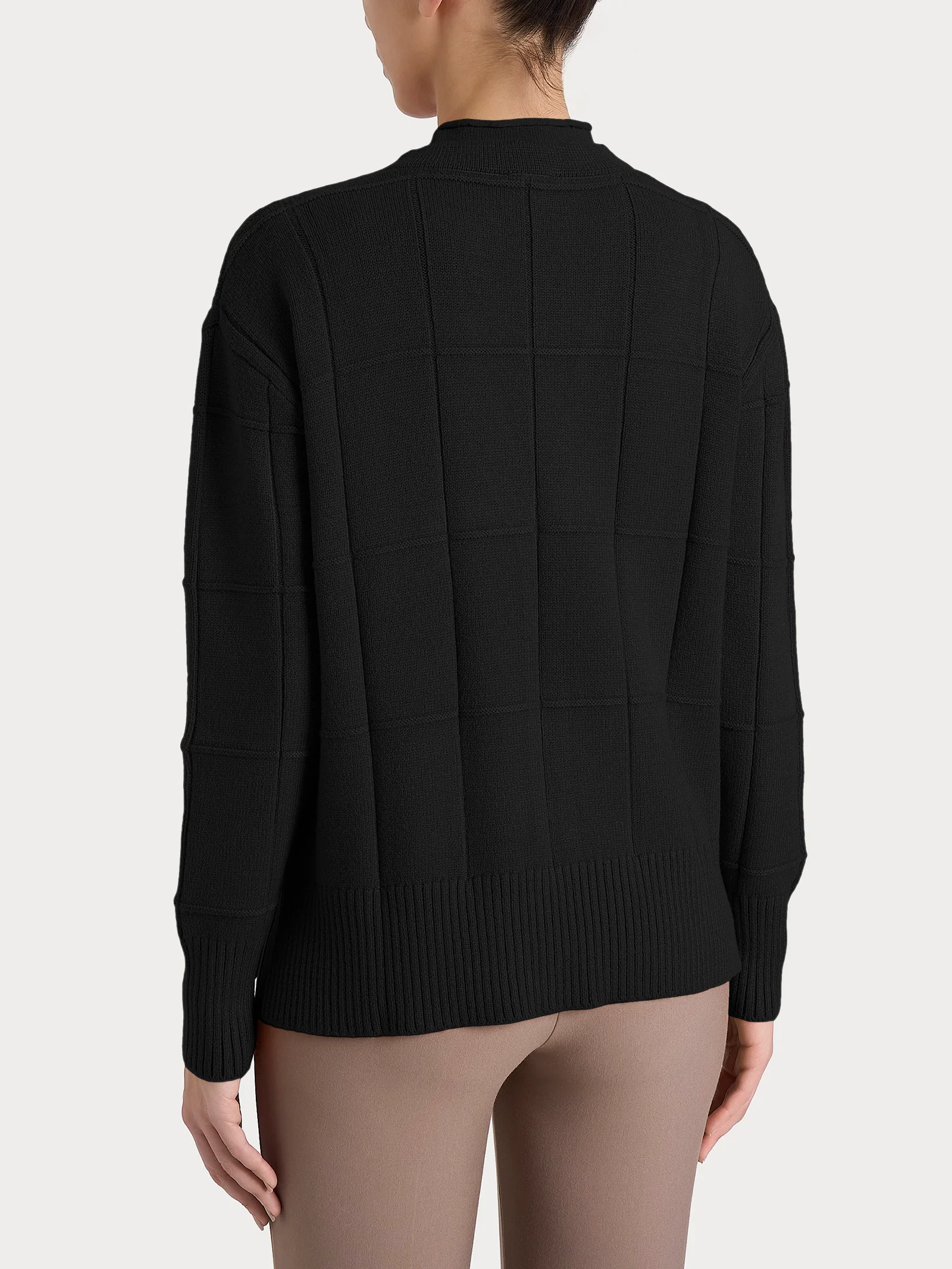 Cardigan con scollo a V e fantasia check in Super Soft - Nero - Image 2