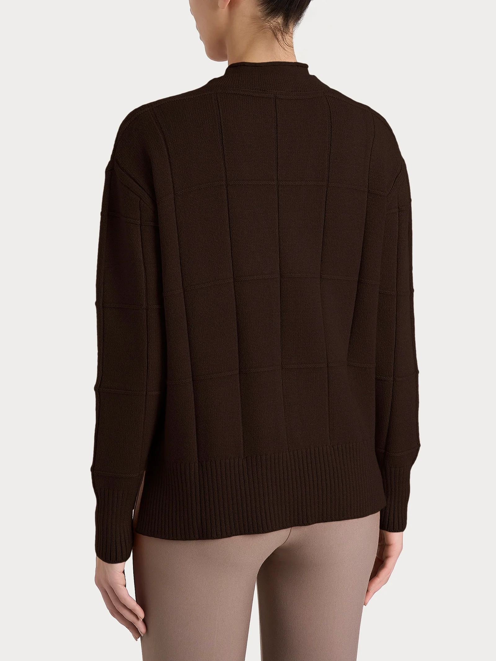 Cardigan con scollo a V e fantasia check in Super Soft - Chocolate Torte - Image 2