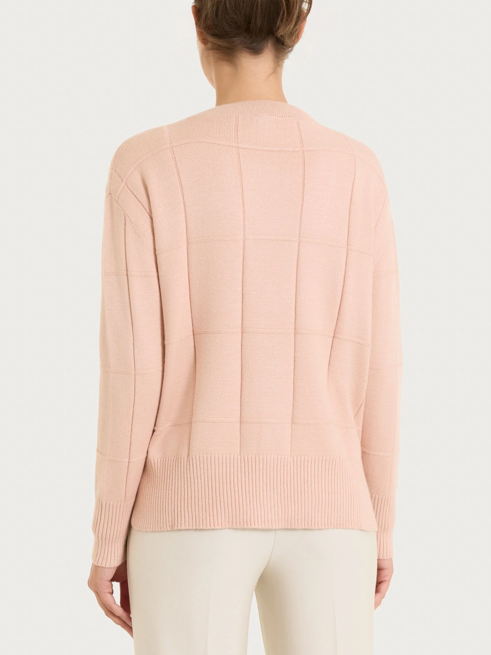 Cardigan con scollo a V e fantasia check in Super Soft - Cameo Rose - Image 2
