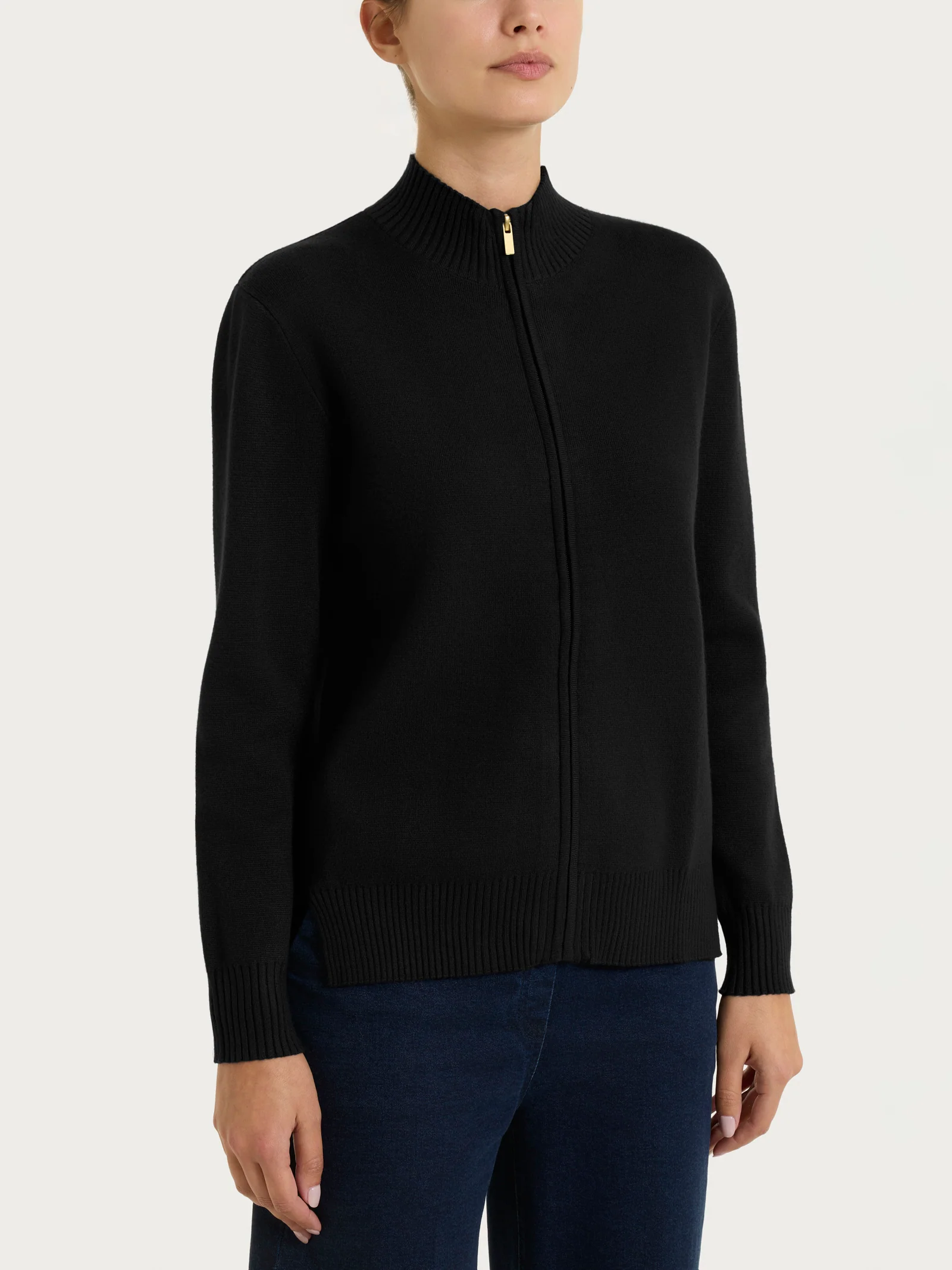 Cardigan con zip asimmetrico in Super soft - Nero