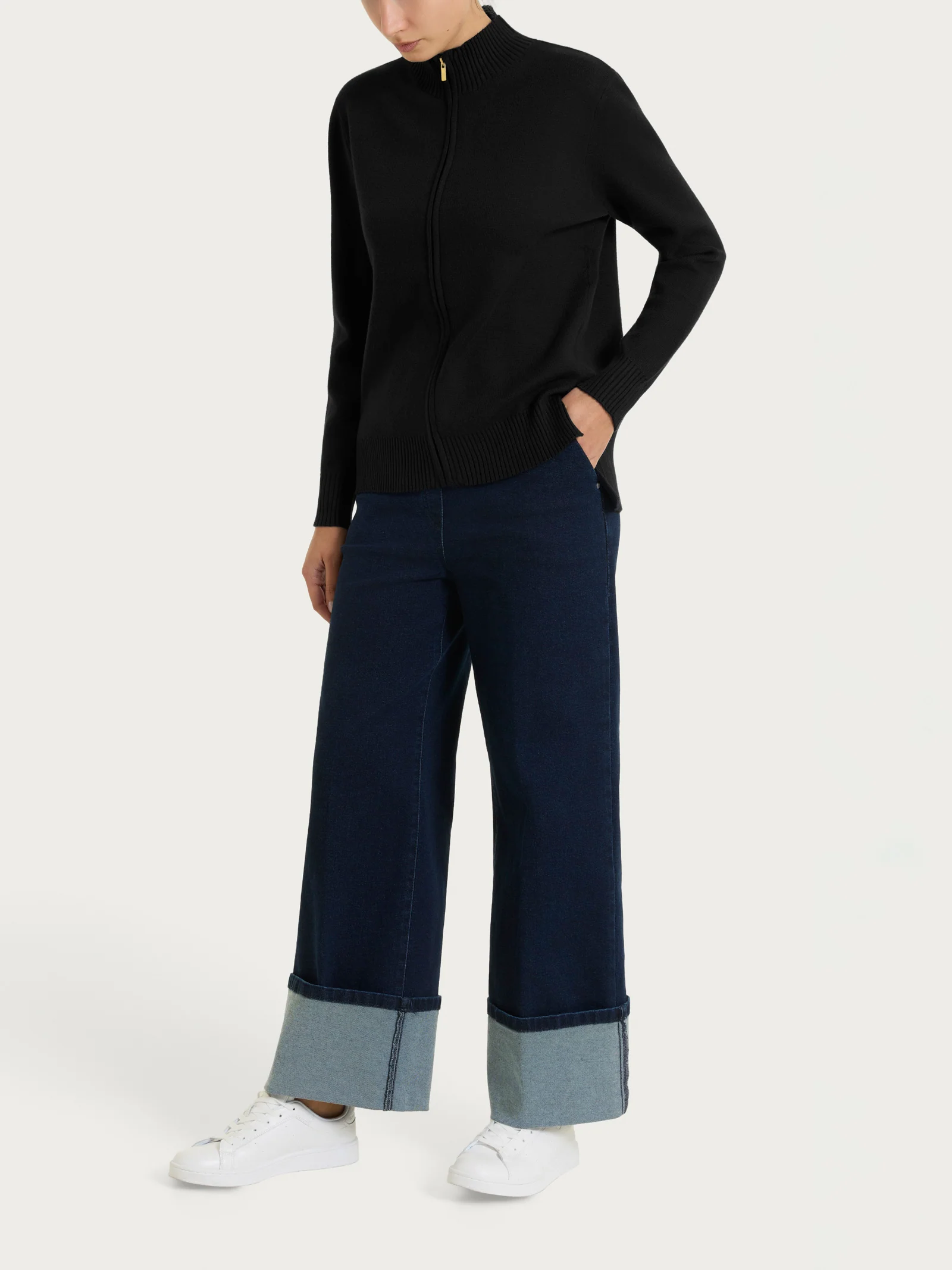 Cardigan con zip asimmetrico in Super soft - Nero - Image 5