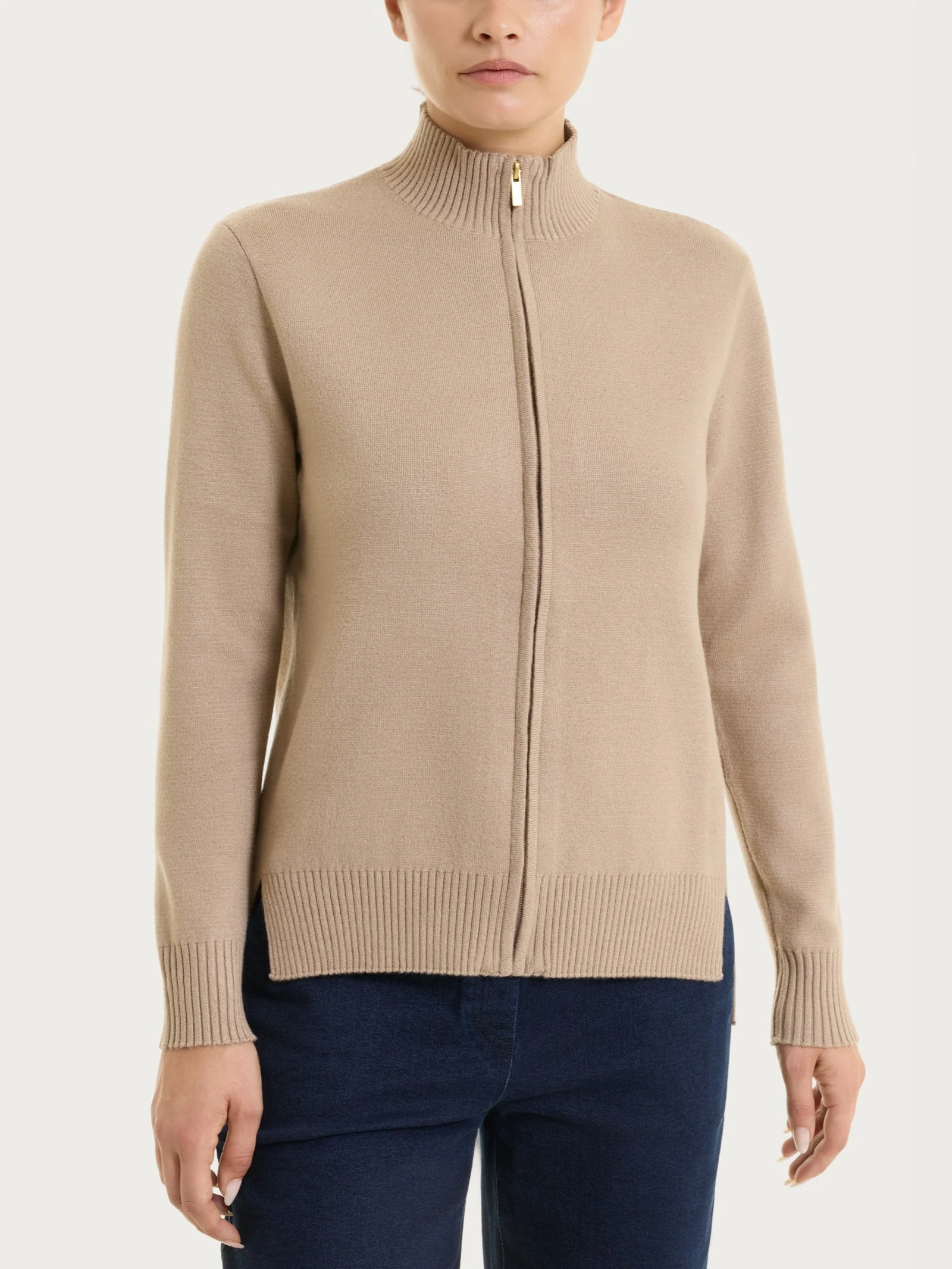 Cardigan con zip asimmetrico in Super soft - Cammello