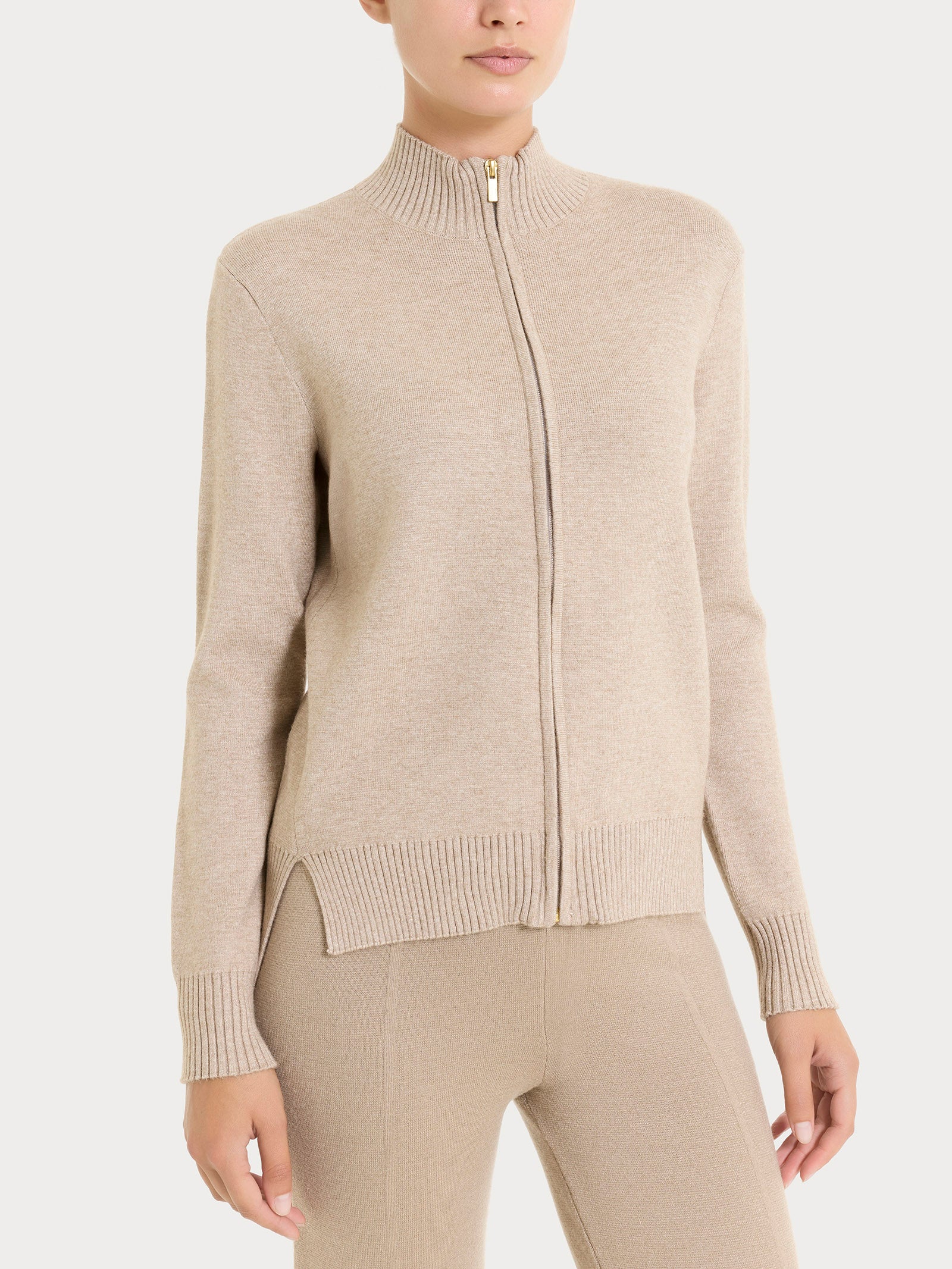 Cardigan con zip asimmetrico in Super soft - Cammello Mel.