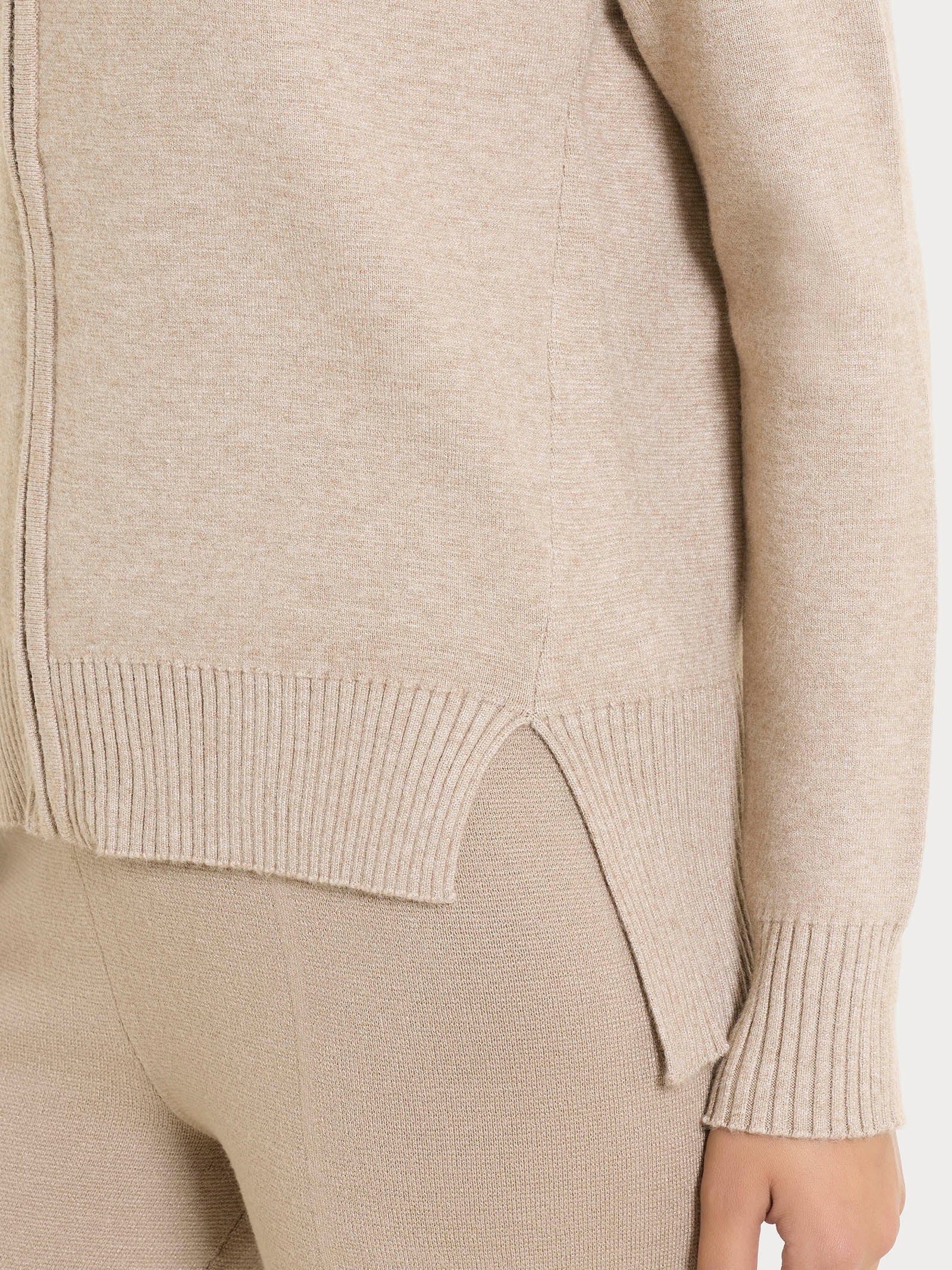 Cardigan con zip asimmetrico in Super soft - Cammello Mel. - Image 3