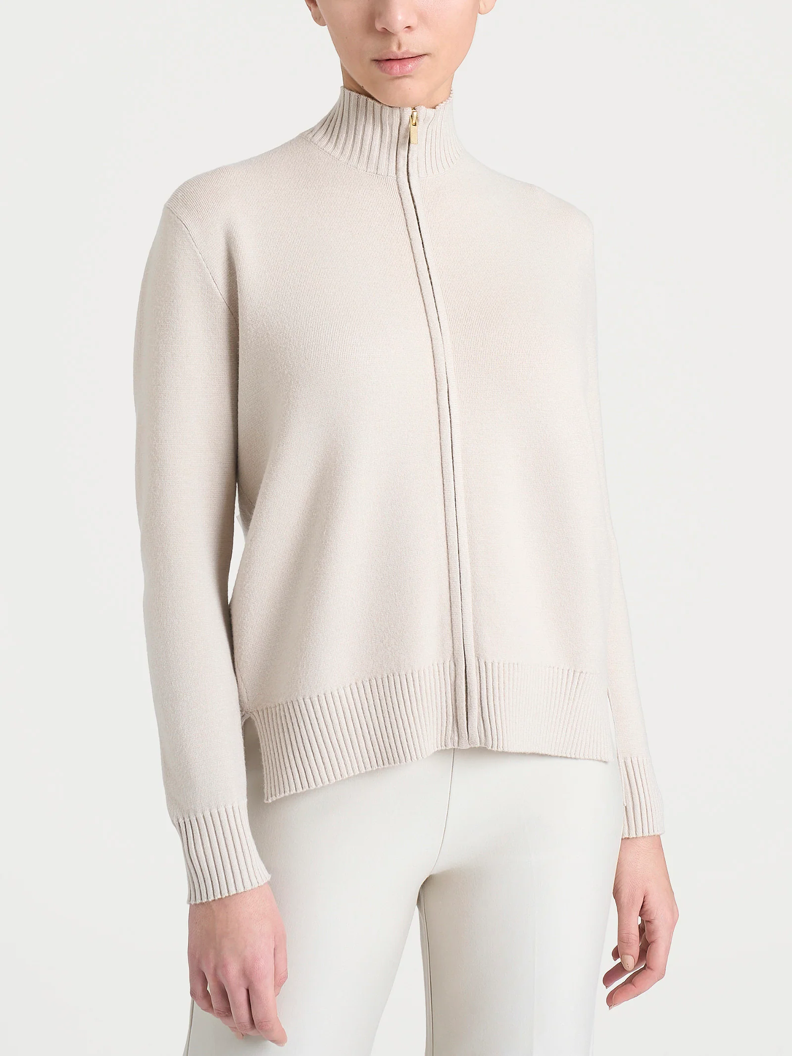 Cardigan con zip asimmetrico in Super soft - Champignon