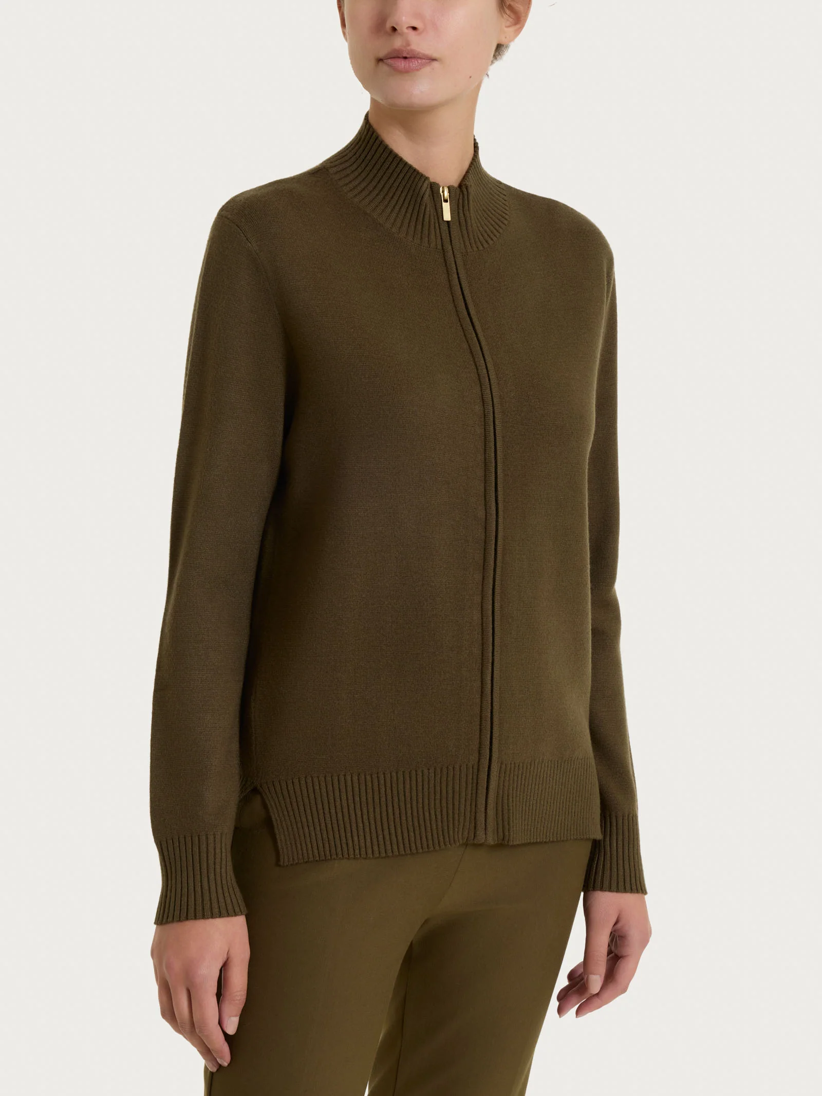 Cardigan con zip asimmetrico in Super soft - Dark Olive