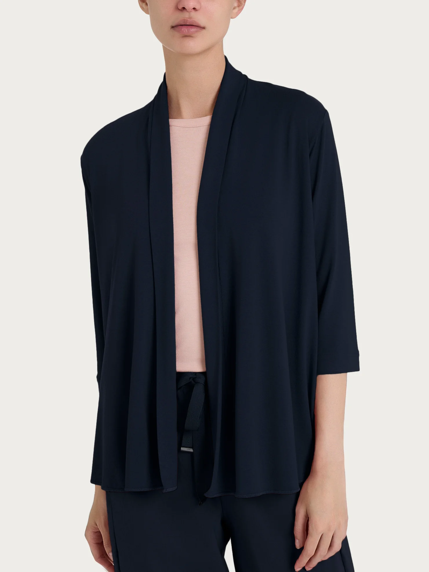 Cardigan corto aperto in jersey di viscosa crêpe - Bleu