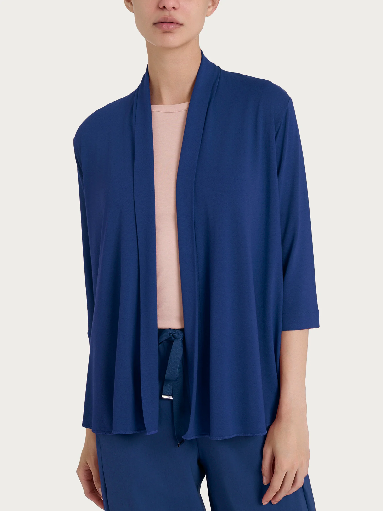 Cardigan corto aperto in jersey di viscosa crêpe - Blueberry
