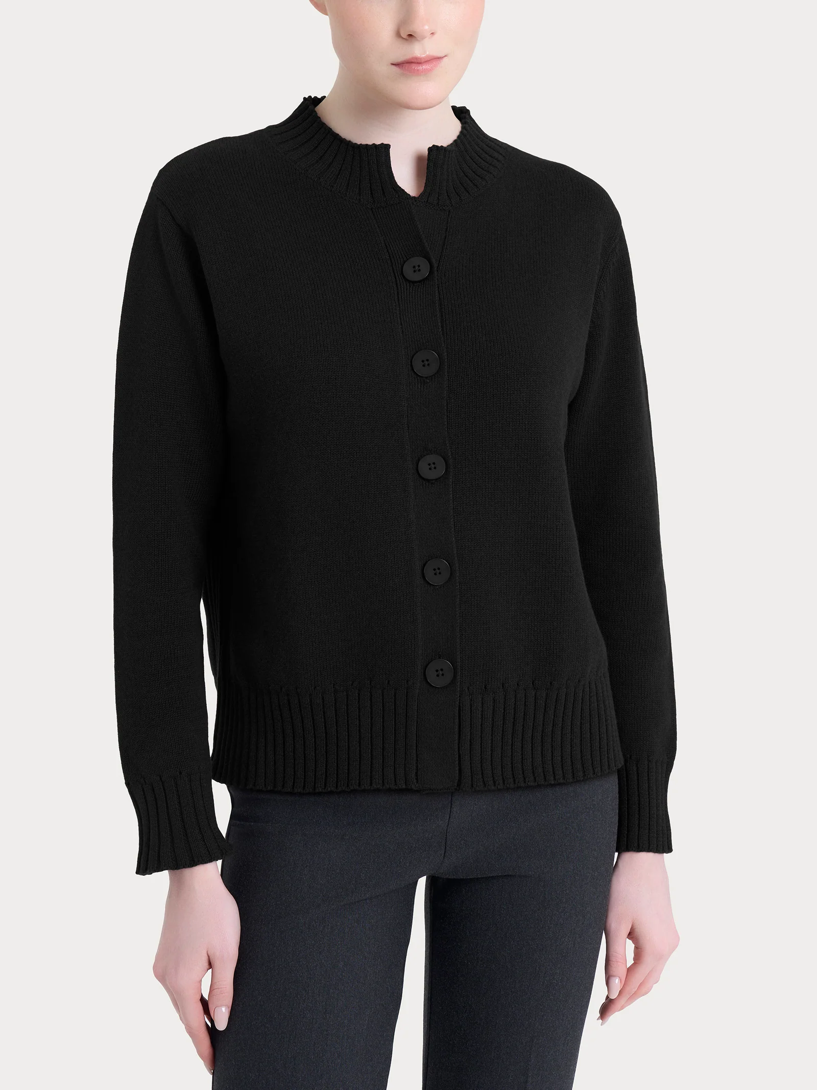 Cardigan corto con bottoni in Winter Cotton - Nero Mel.