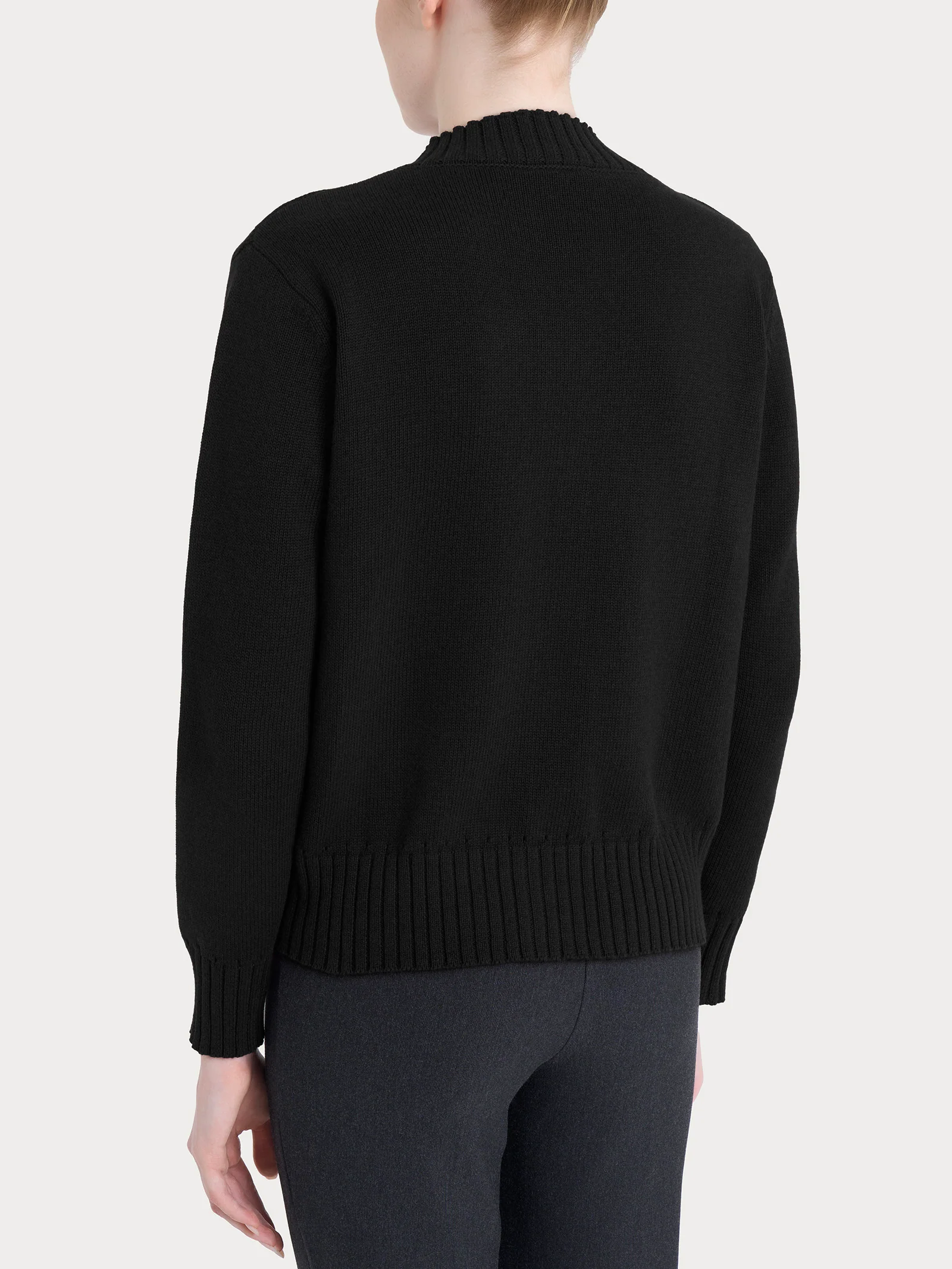 Cardigan corto con bottoni in Winter Cotton - Nero Mel. - Image 2