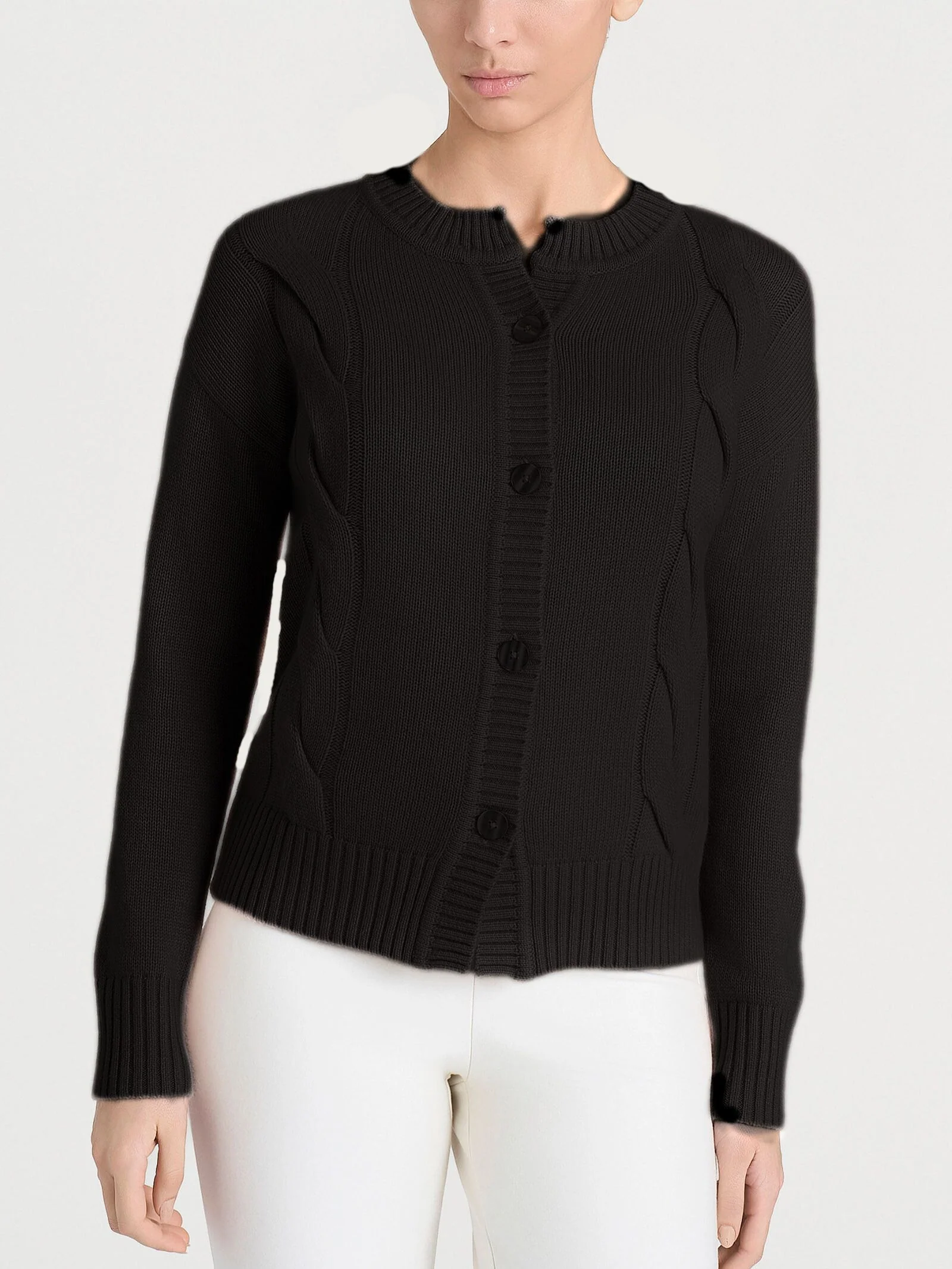 Cardigan corto con trecce laterali in Natural Soft - Nero