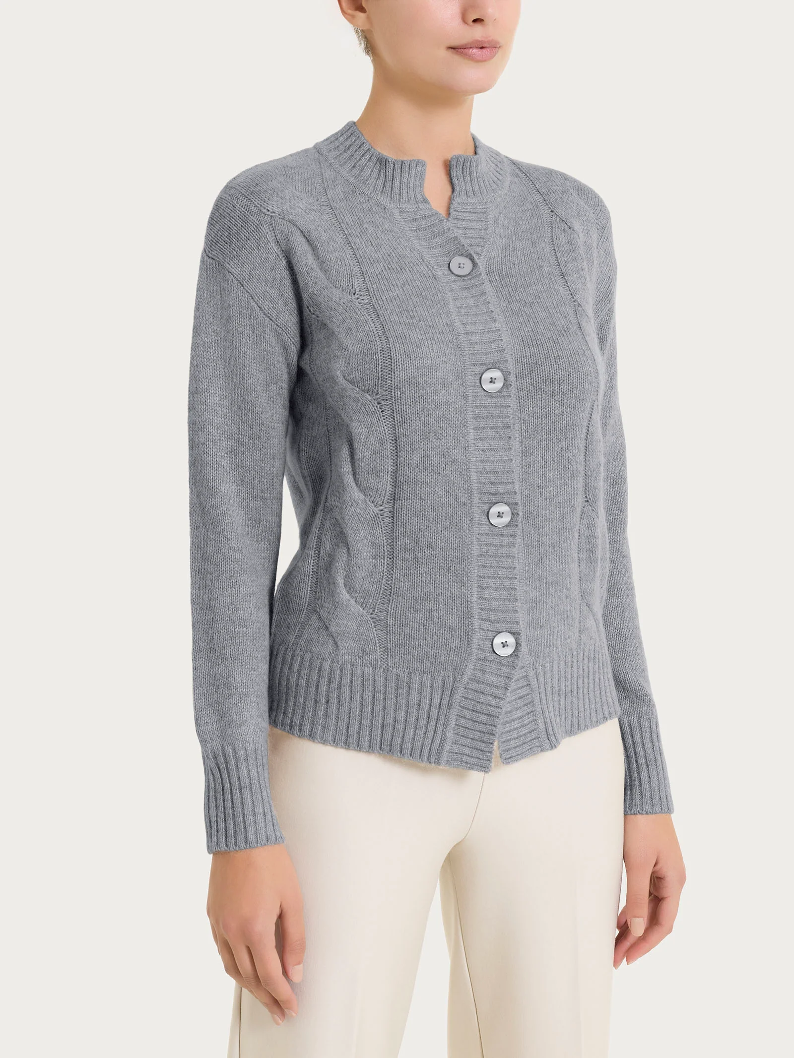Cardigan corto con trecce laterali in Natural Soft - Ferro Mel.