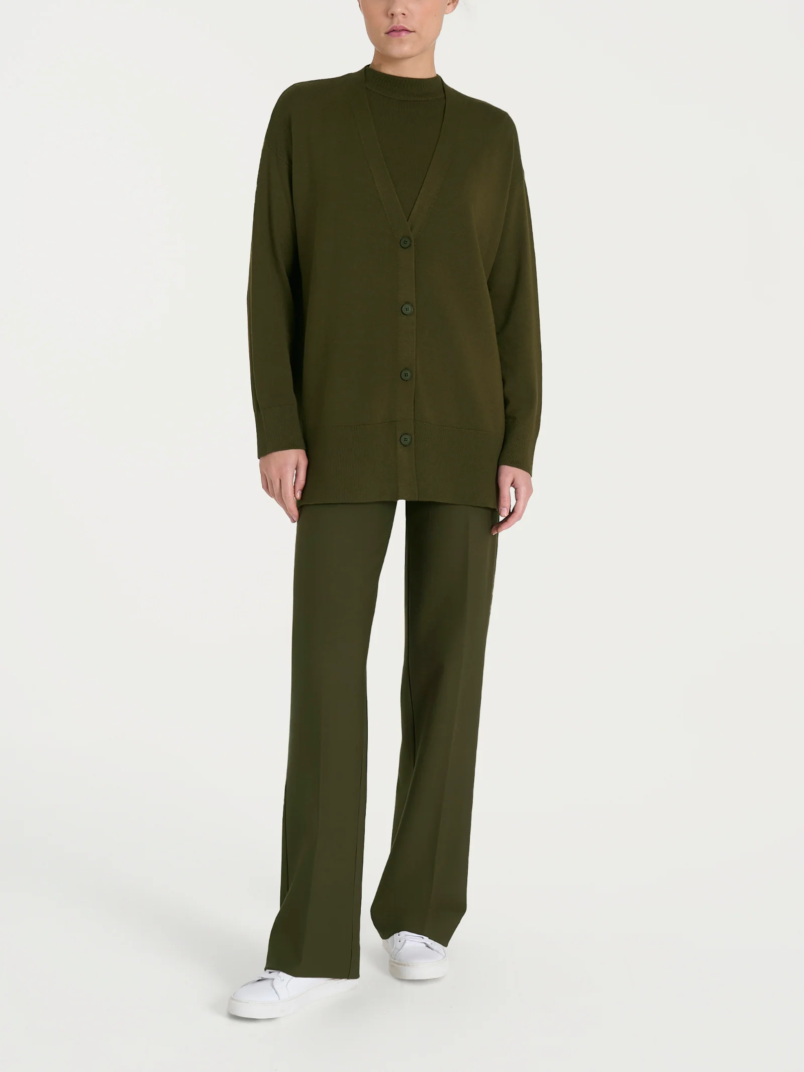 Cardigan over con bottoni Four Seasons - Dark Olive - Image 4