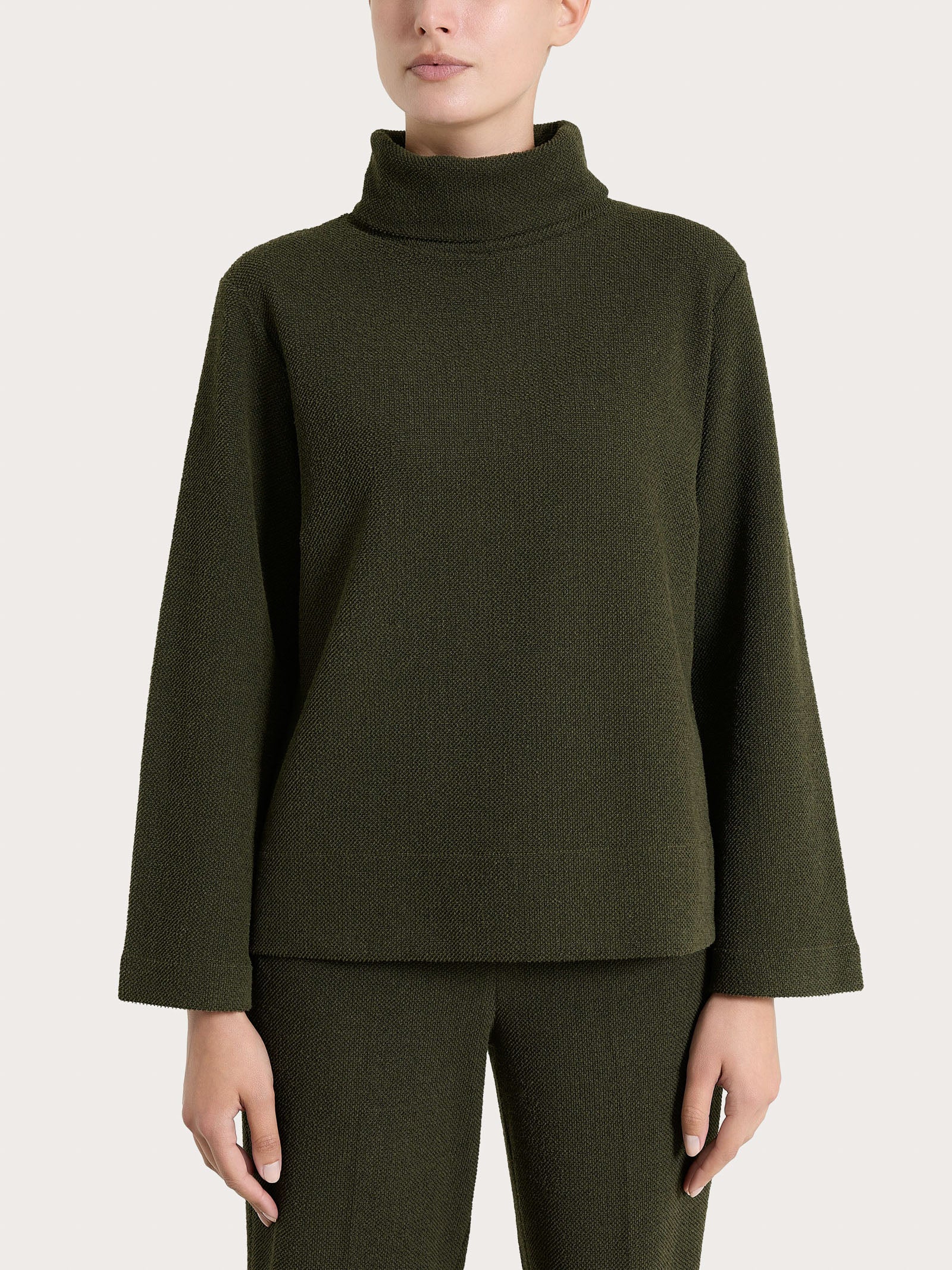 Felpa con collo a ciambella in Japanese Fleece - Dark Olive