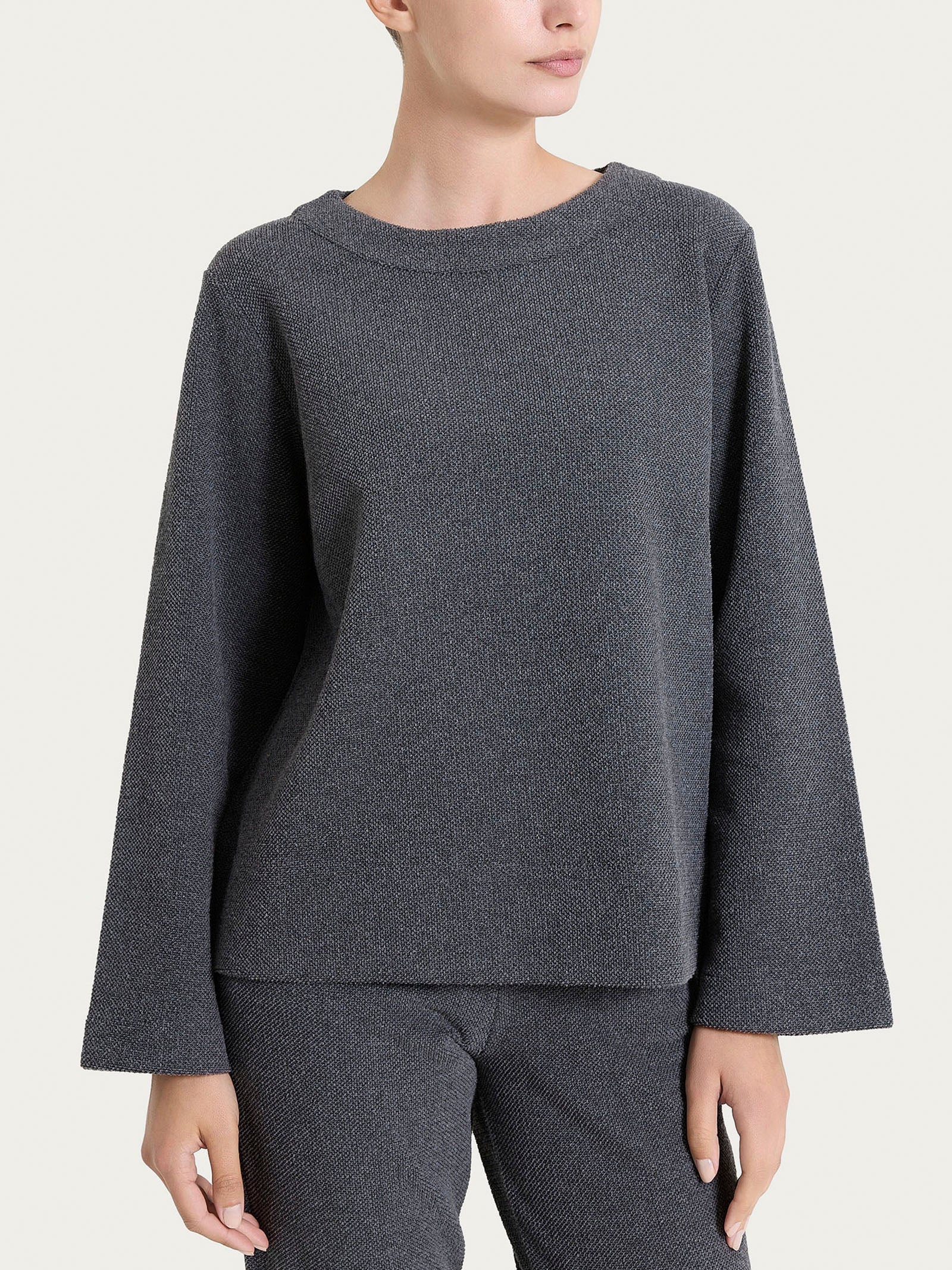 Felpa girocollo in Japanese Fleece - Ardesia Mel.