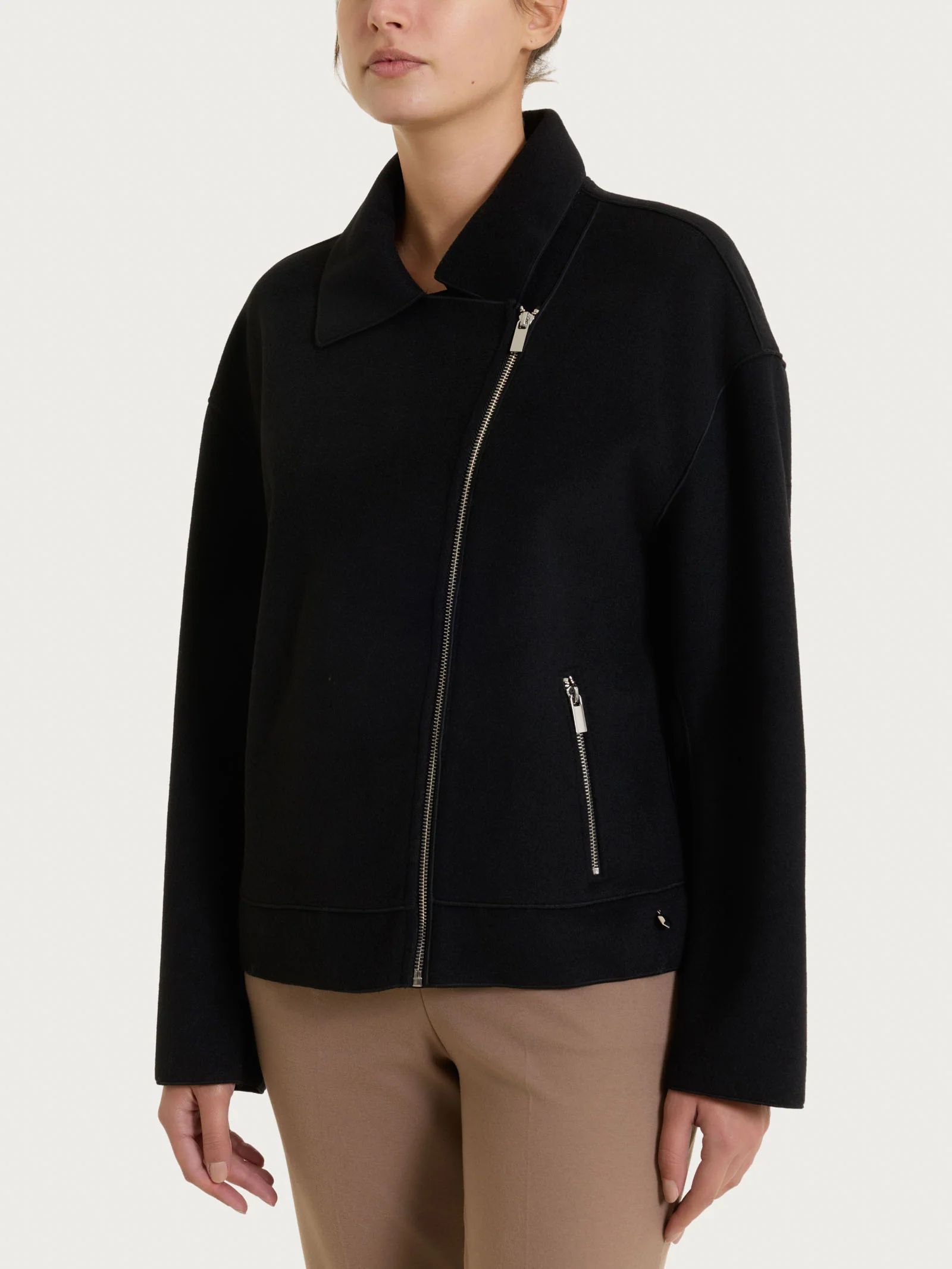 Giacca chiodo in Vegan Wool - Nero