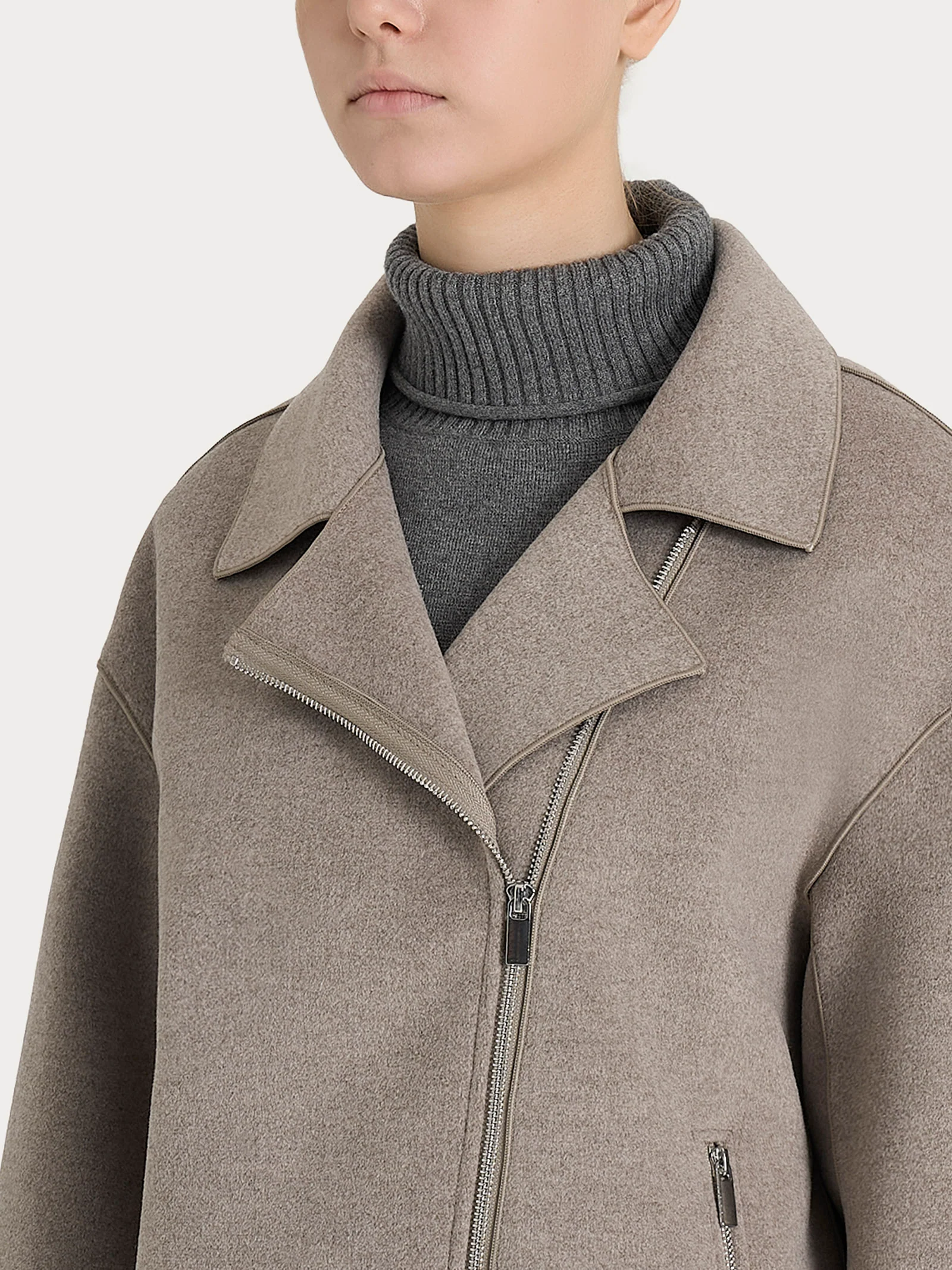 Giacca chiodo in Vegan Wool - Glace' Mel. - Image 3