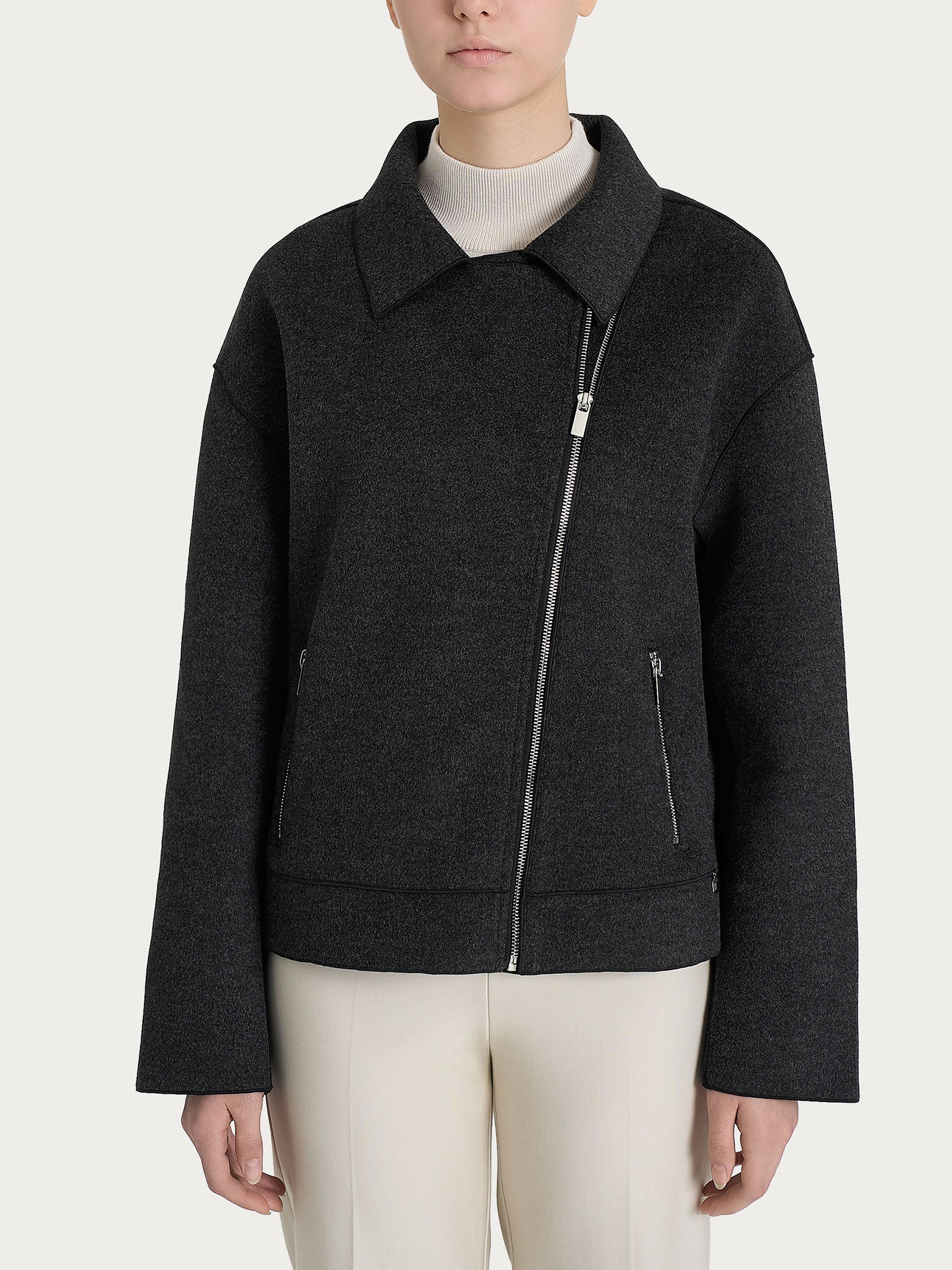 Giacca chiodo in Vegan Wool - Oscuro Mel.