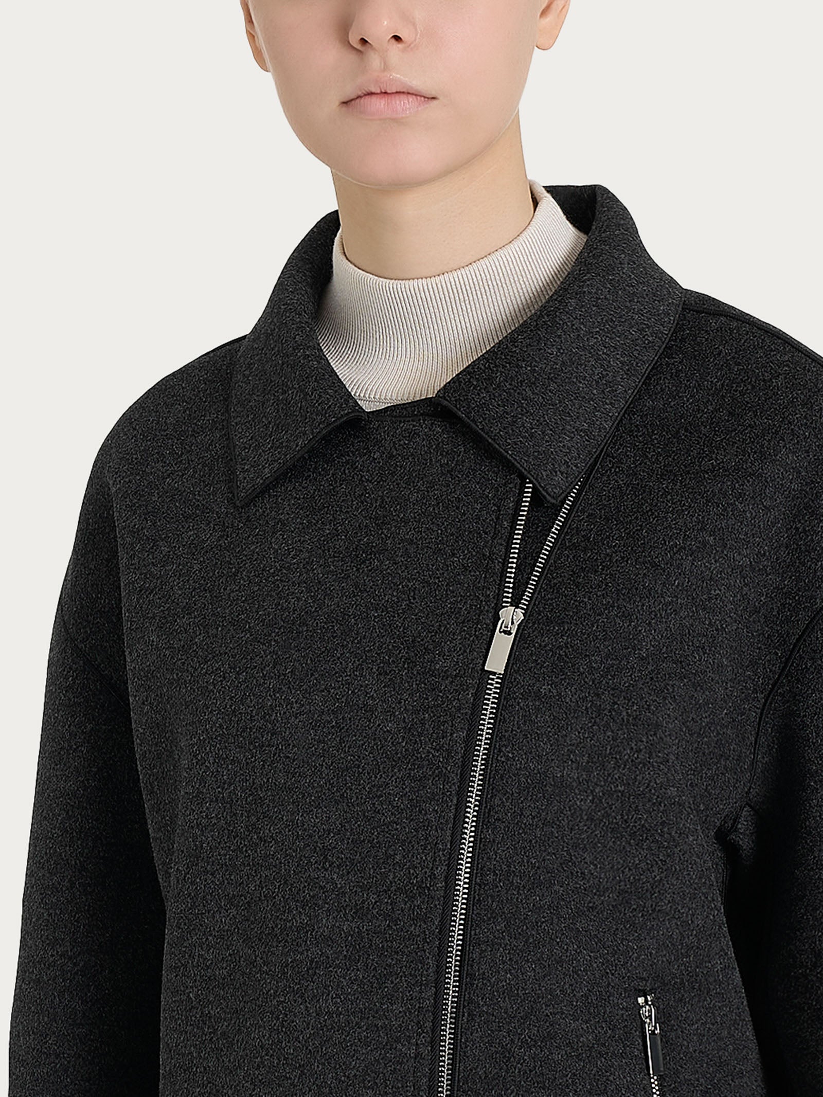 Giacca chiodo in Vegan Wool - Oscuro Mel. - Image 3