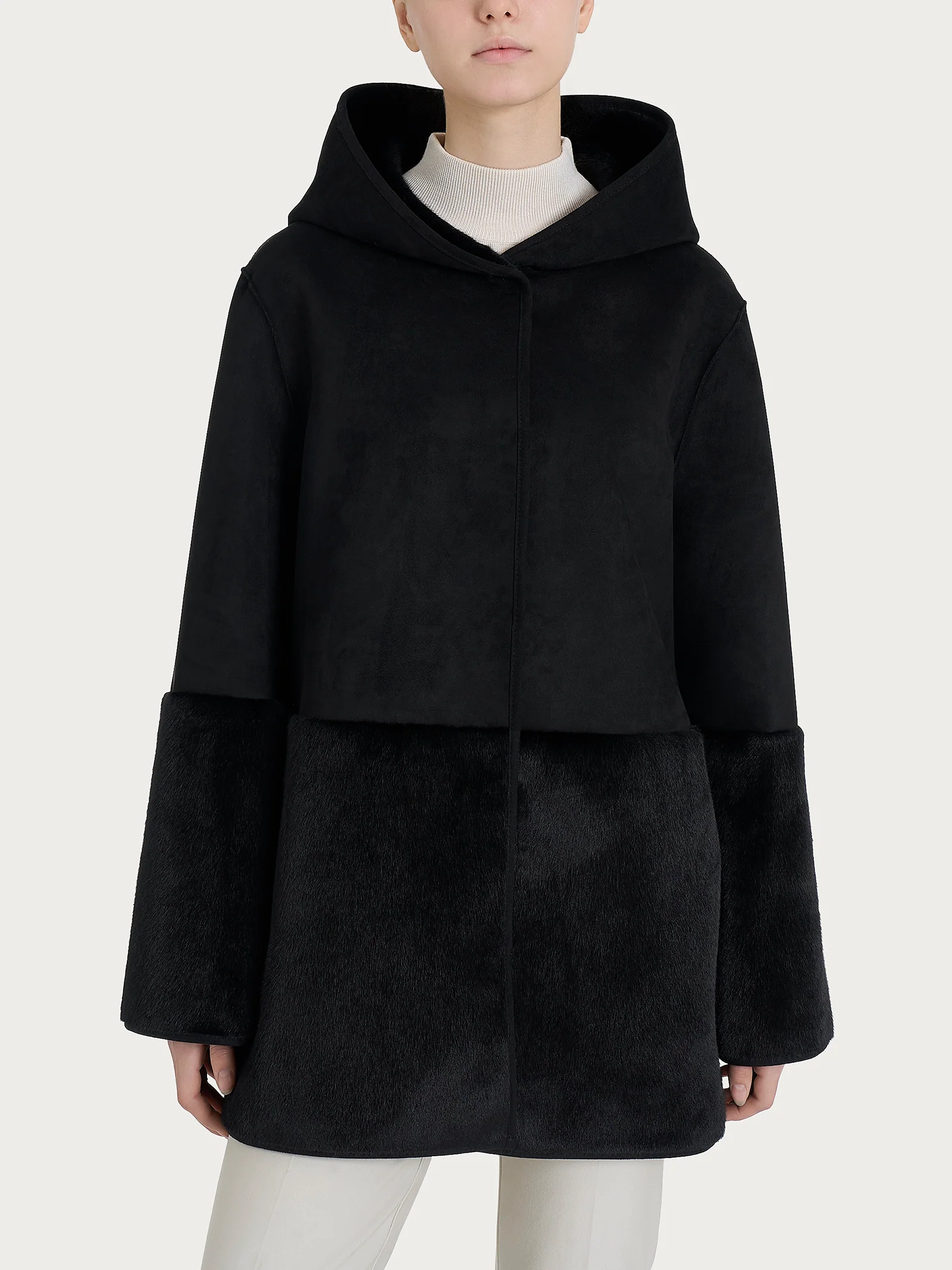 Giacca con cappuccio double-face in Vegan Shearling  - Nero - Image 2