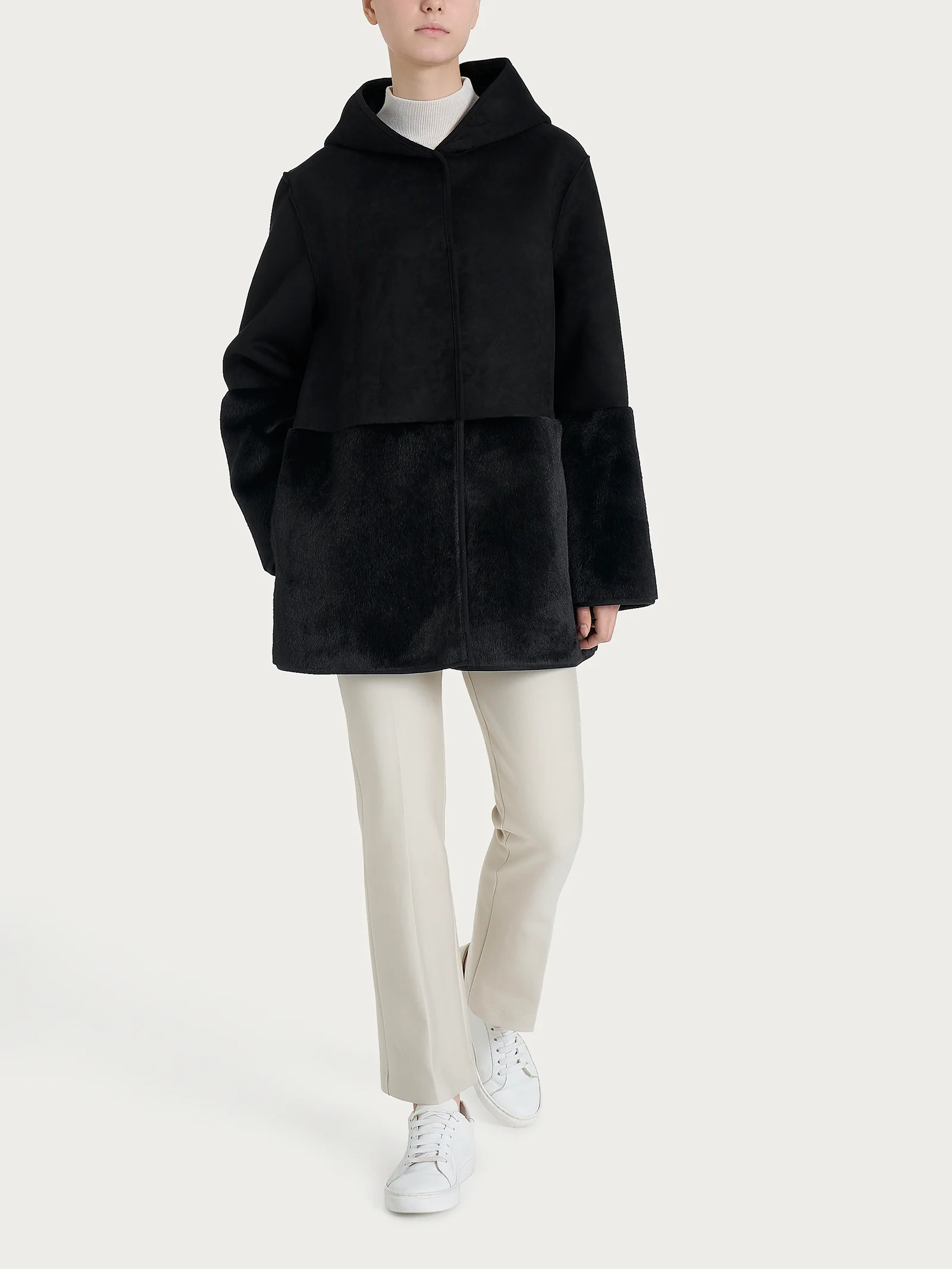 Giacca con cappuccio double-face in Vegan Shearling  - Nero - Image 8