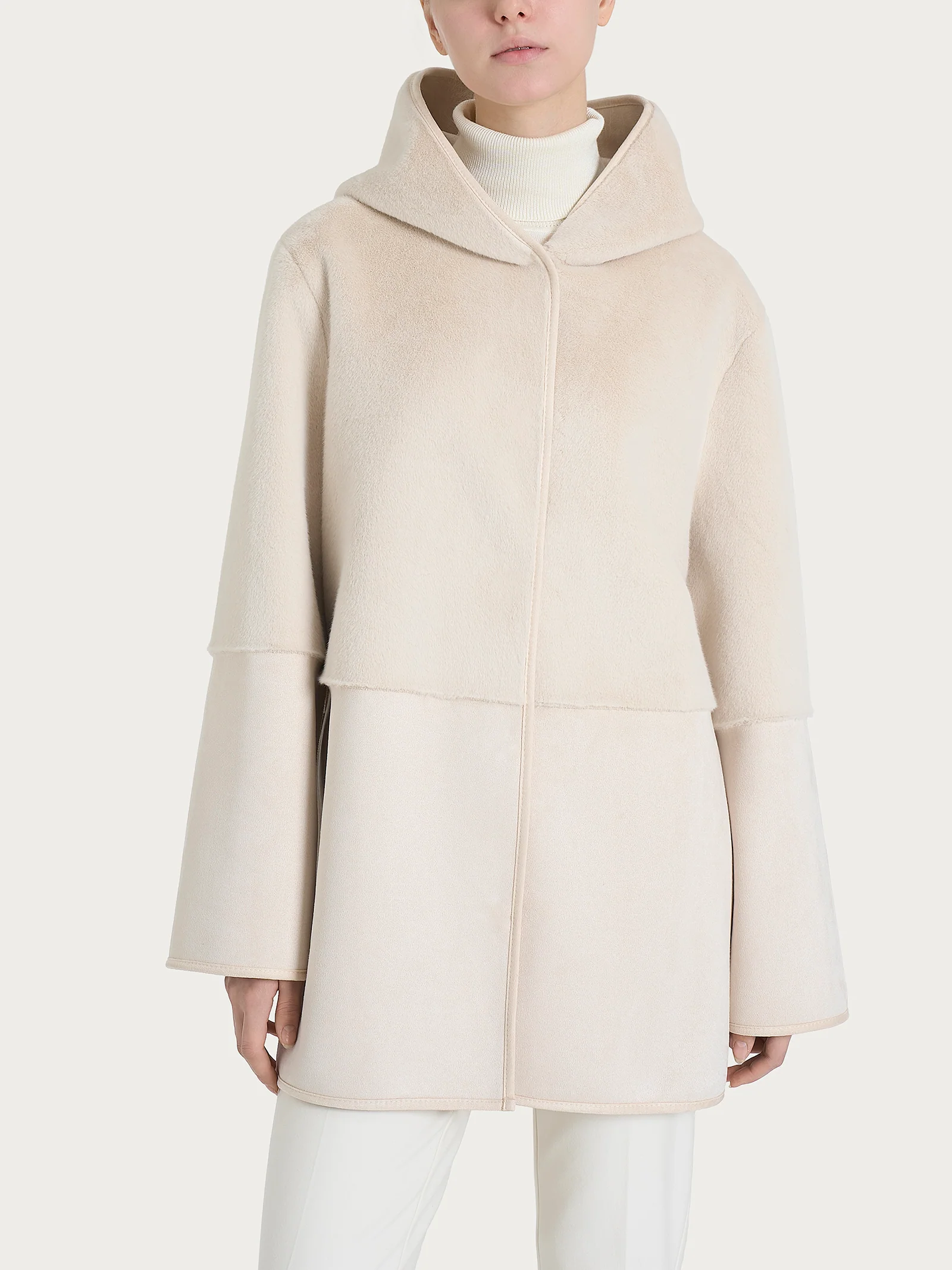 Giacca con cappuccio double-face in Vegan Shearling  - Champignon