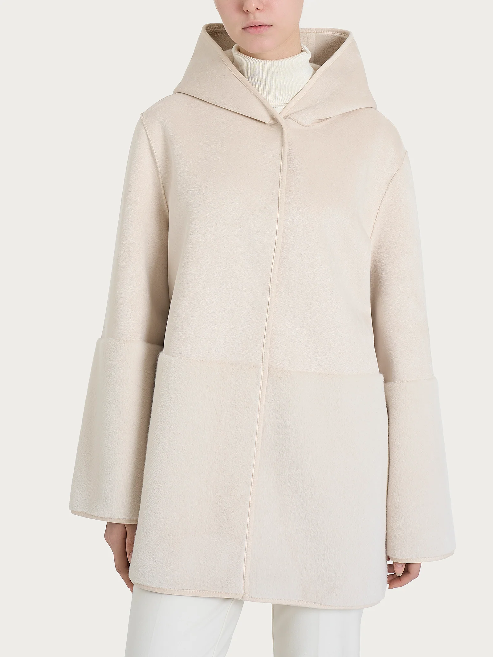 Giacca con cappuccio double-face in Vegan Shearling  - Champignon - Image 2