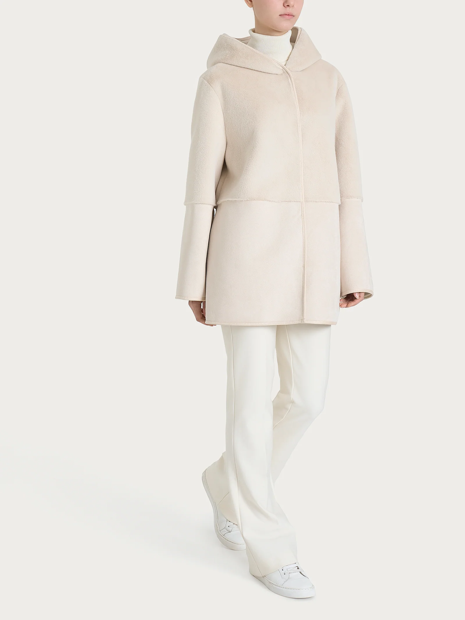 Giacca con cappuccio double-face in Vegan Shearling  - Champignon - Image 7