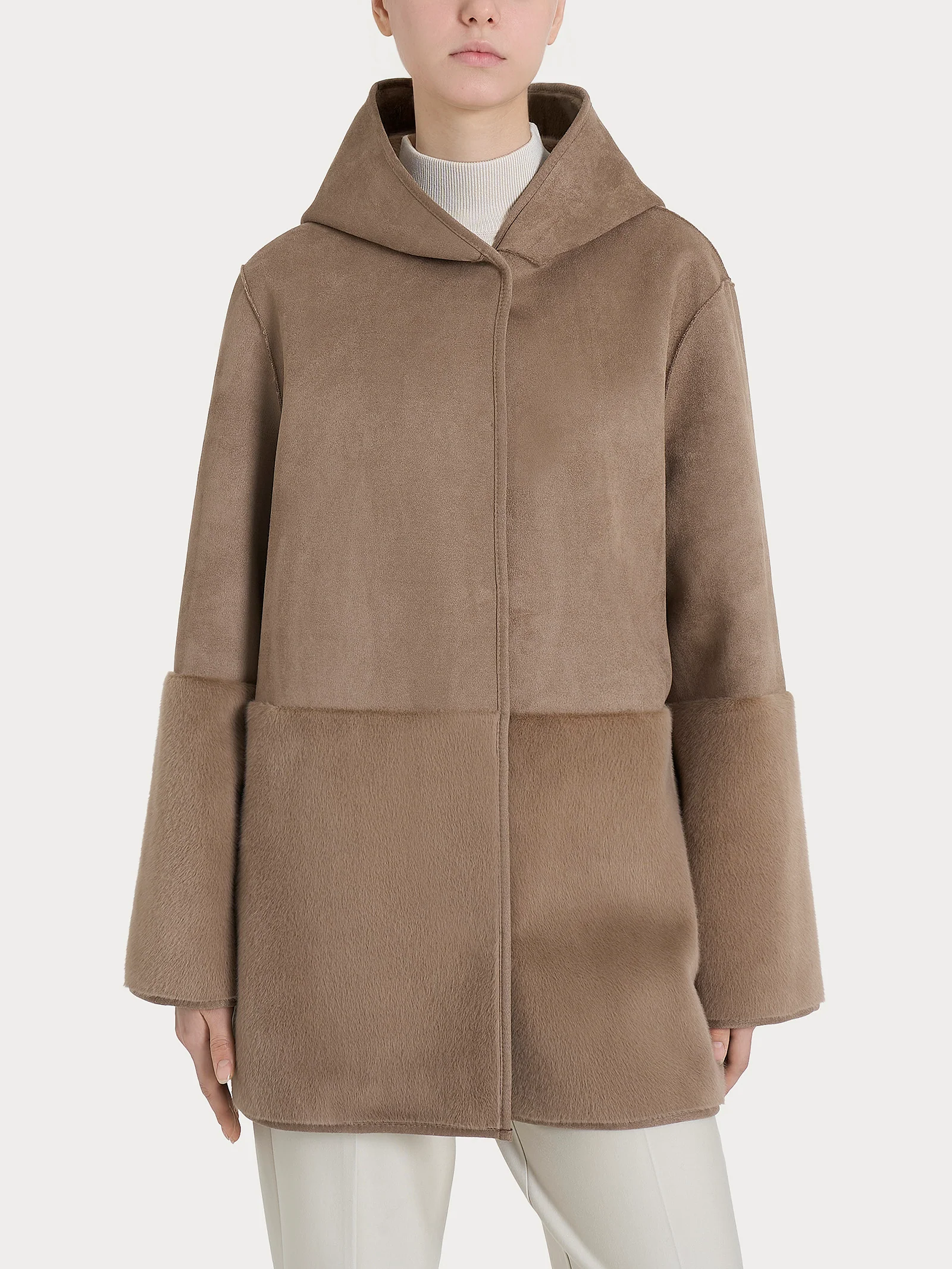 Giacca con cappuccio double-face in Vegan Shearling - Pine Bark - Image 2