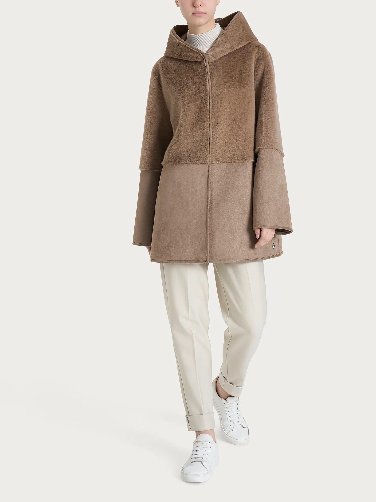 Giacca con cappuccio double-face in Vegan Shearling - Pine Bark - Image 7