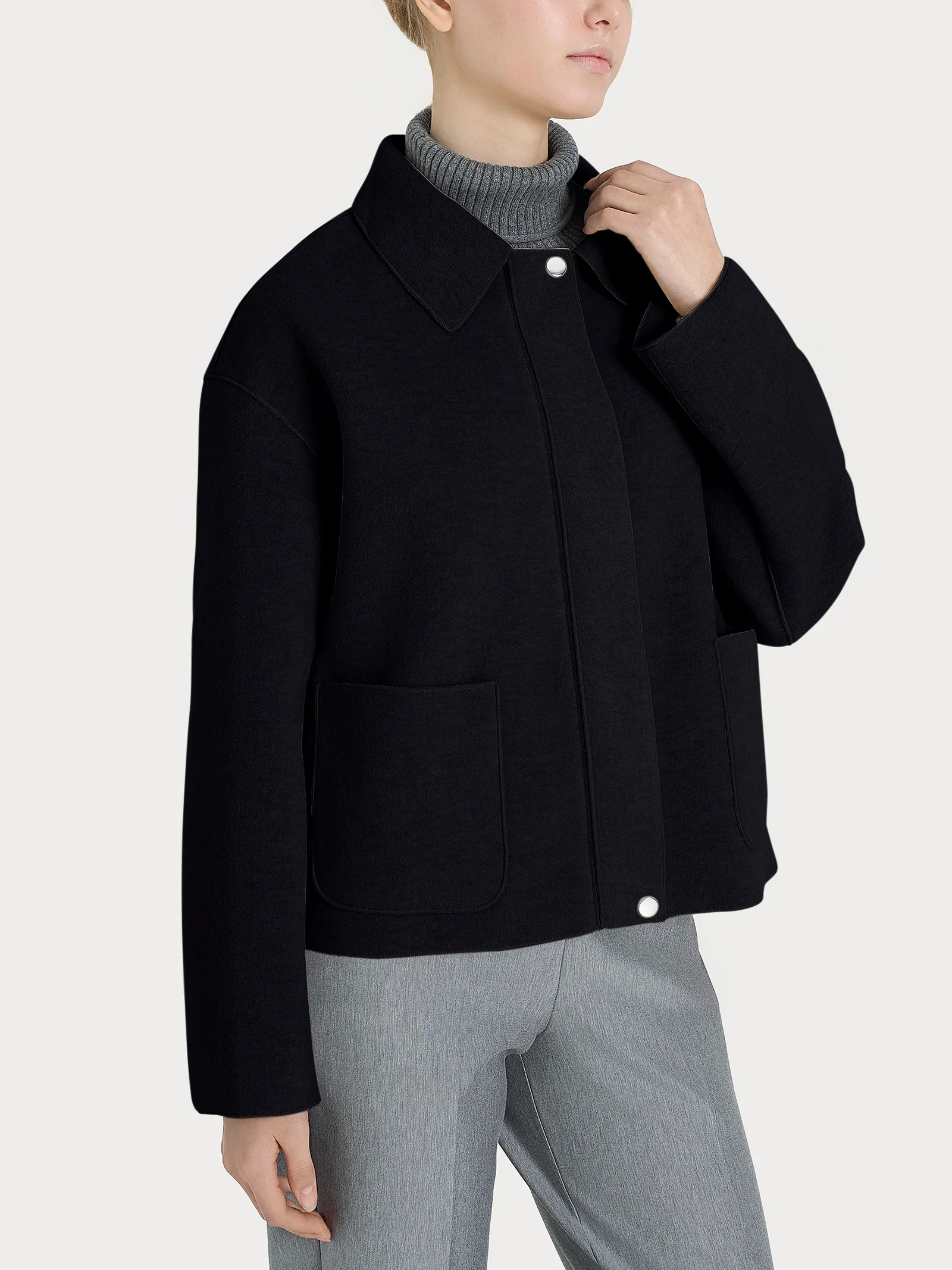 Giacca con collo camicia in Vegan Wool - Nero