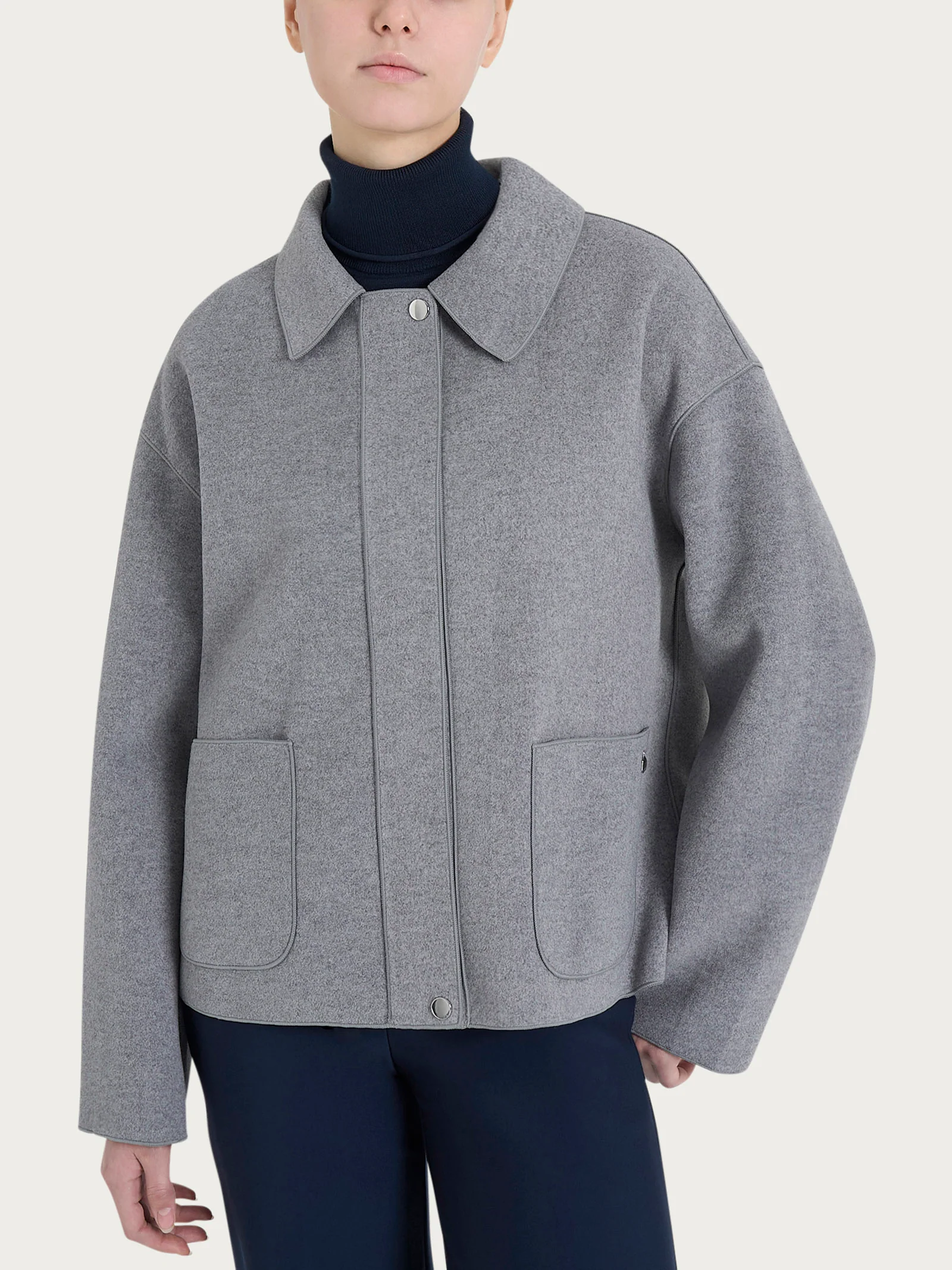 Giacca con collo camicia in Vegan Wool - Grigio Mel.