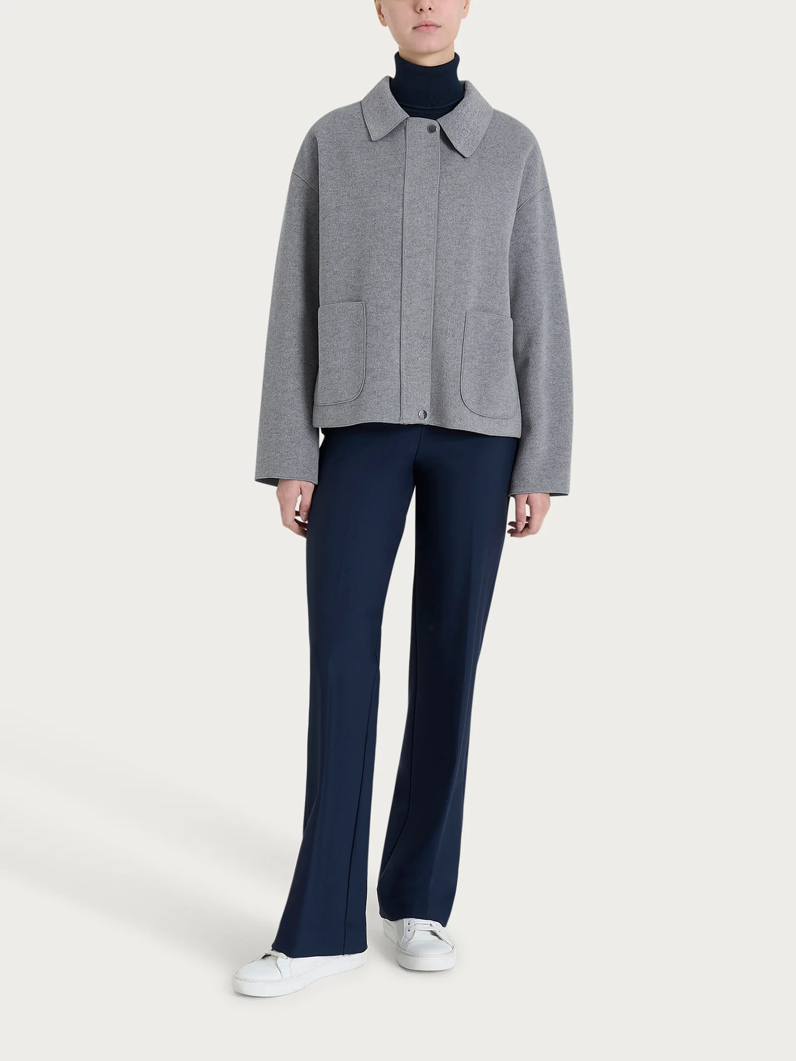 Giacca con collo camicia in Vegan Wool - Grigio Mel. - Image 4