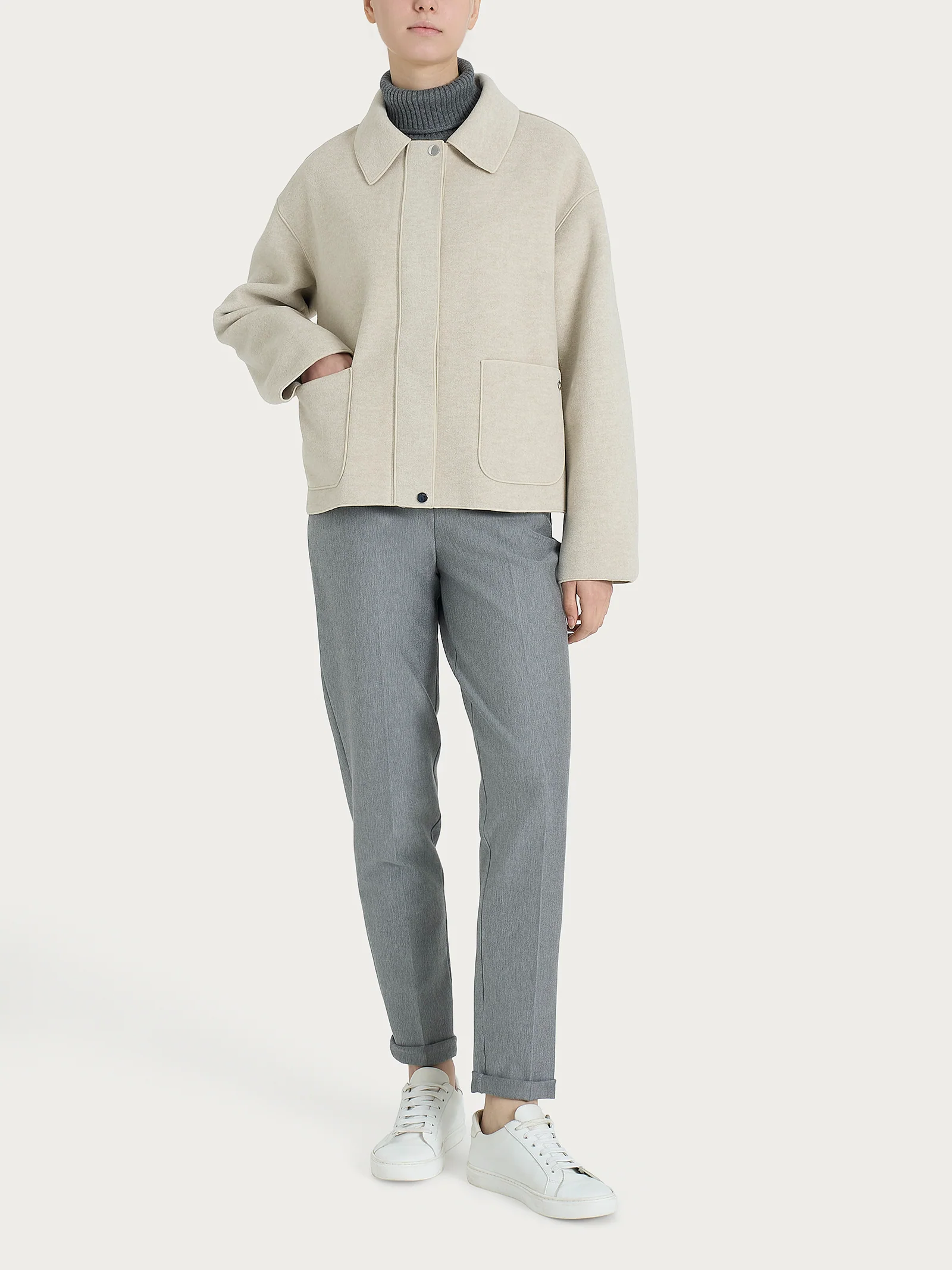 Giacca con collo camicia in Vegan Wool - CHAMPIGNON MEL. - Image 4