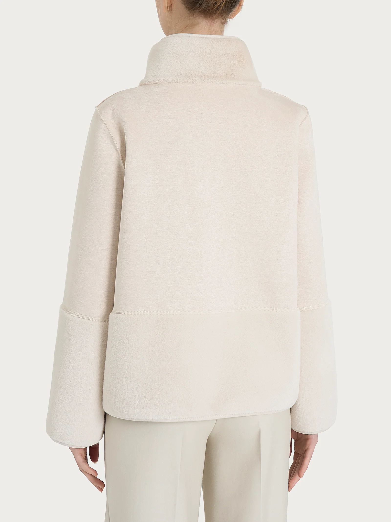 Giacca corta con collo alto double-face in Vegan Shearling - Champignon - Image 3