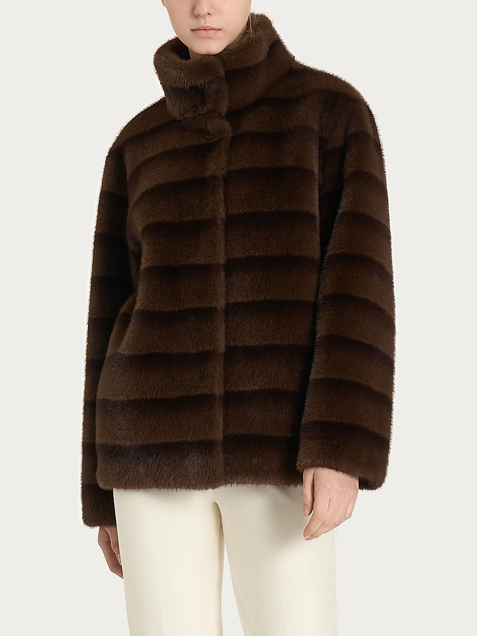 Giacca double-face in Vegan Fur - Fant. Chocolate Torte - Image 2