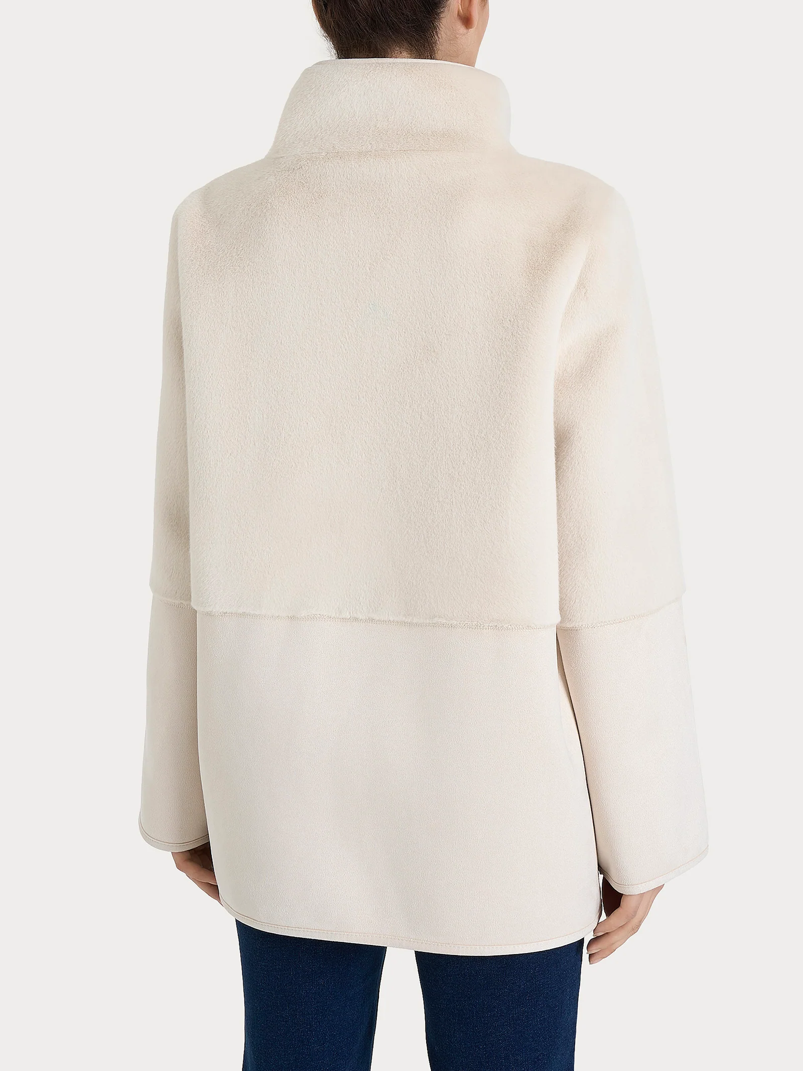Giacca lunga con collo alto double-face in Vegan Shearling - Champignon - Image 3