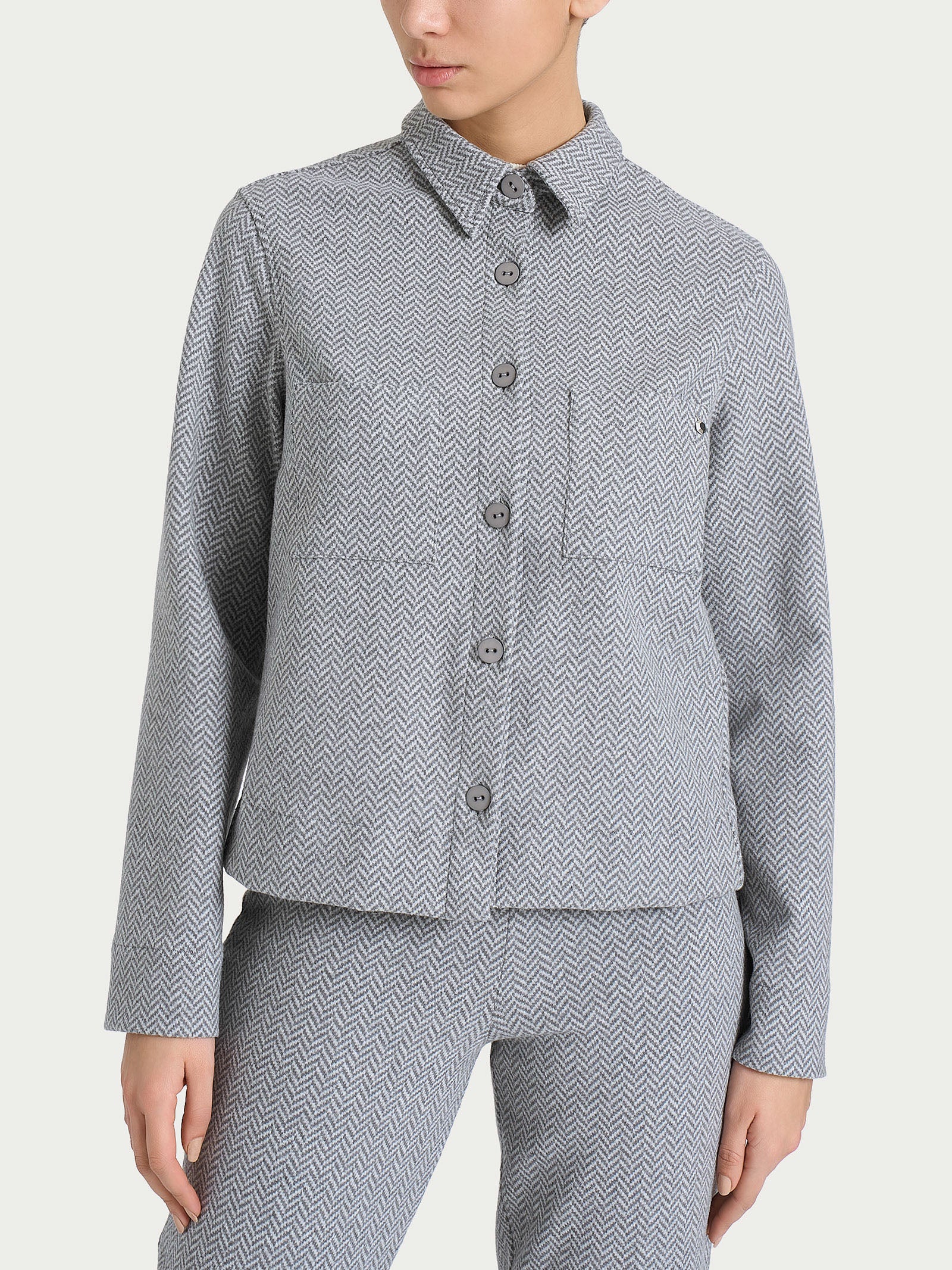 Giacca Shacket con fantasia in Eco Jacquard - Fant.Grigio Mel.