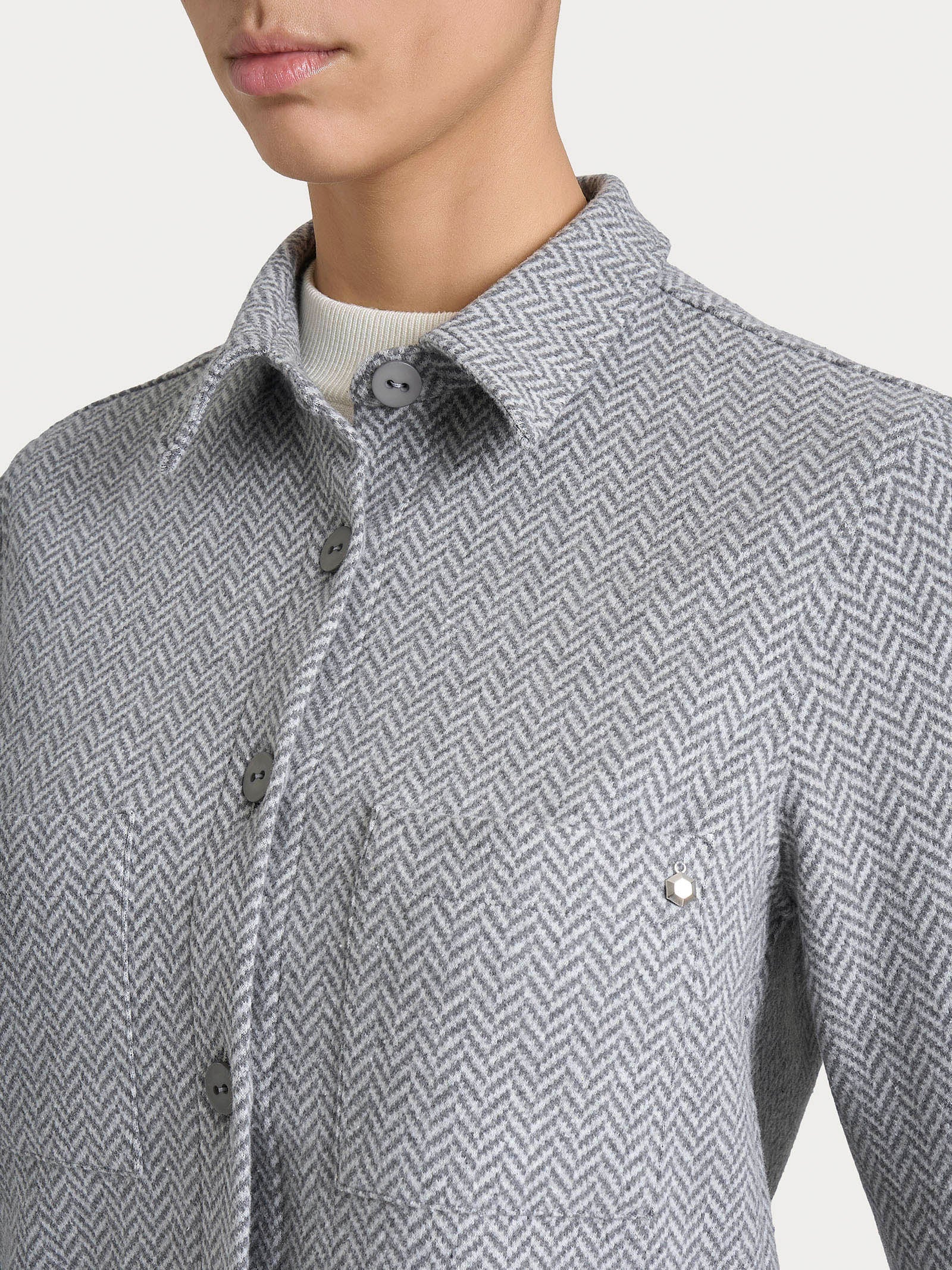Giacca Shacket con fantasia in Eco Jacquard - Fant.Grigio Mel. - Image 3
