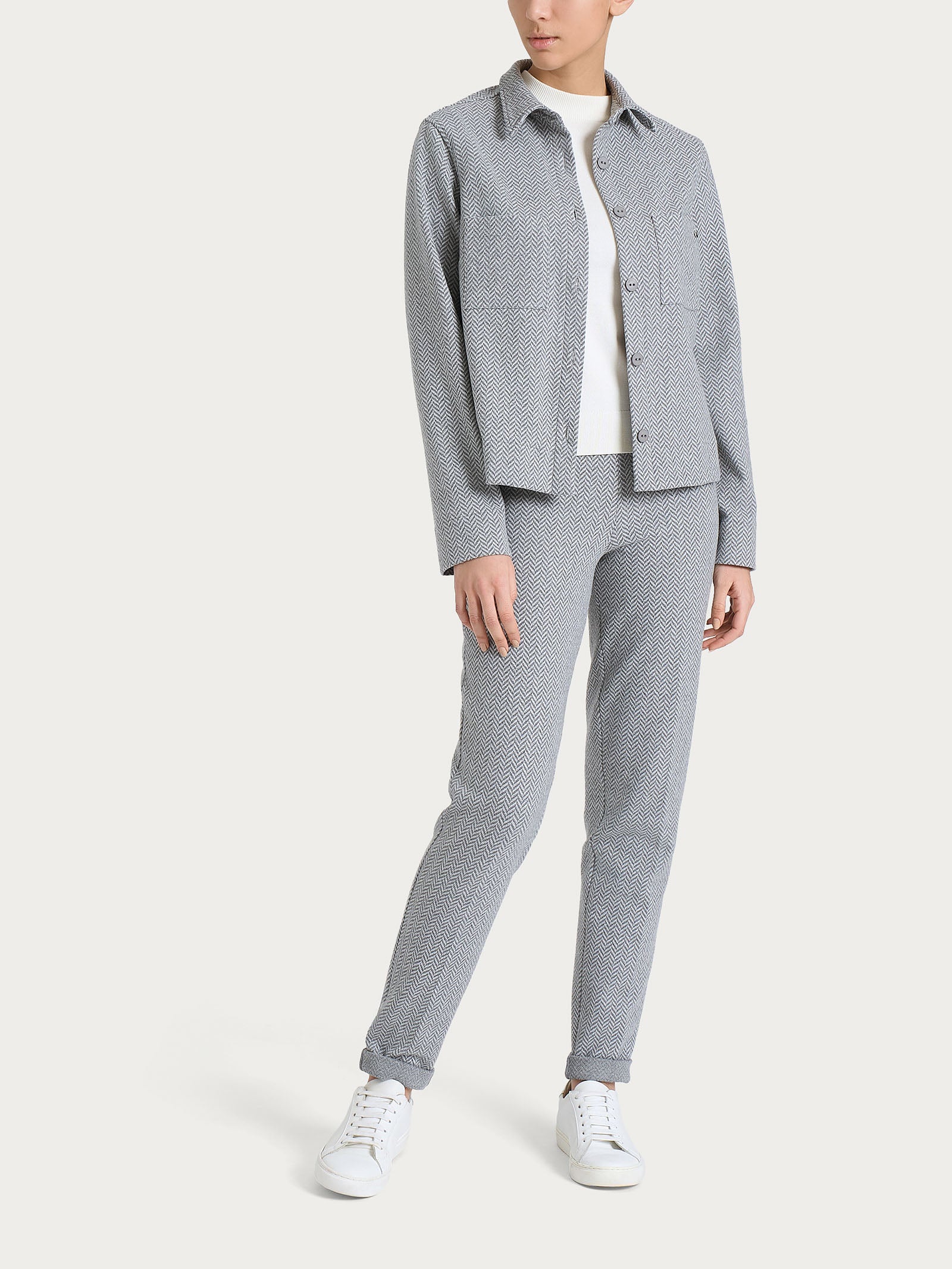 Giacca Shacket con fantasia in Eco Jacquard - Fant.Grigio Mel. - Image 4