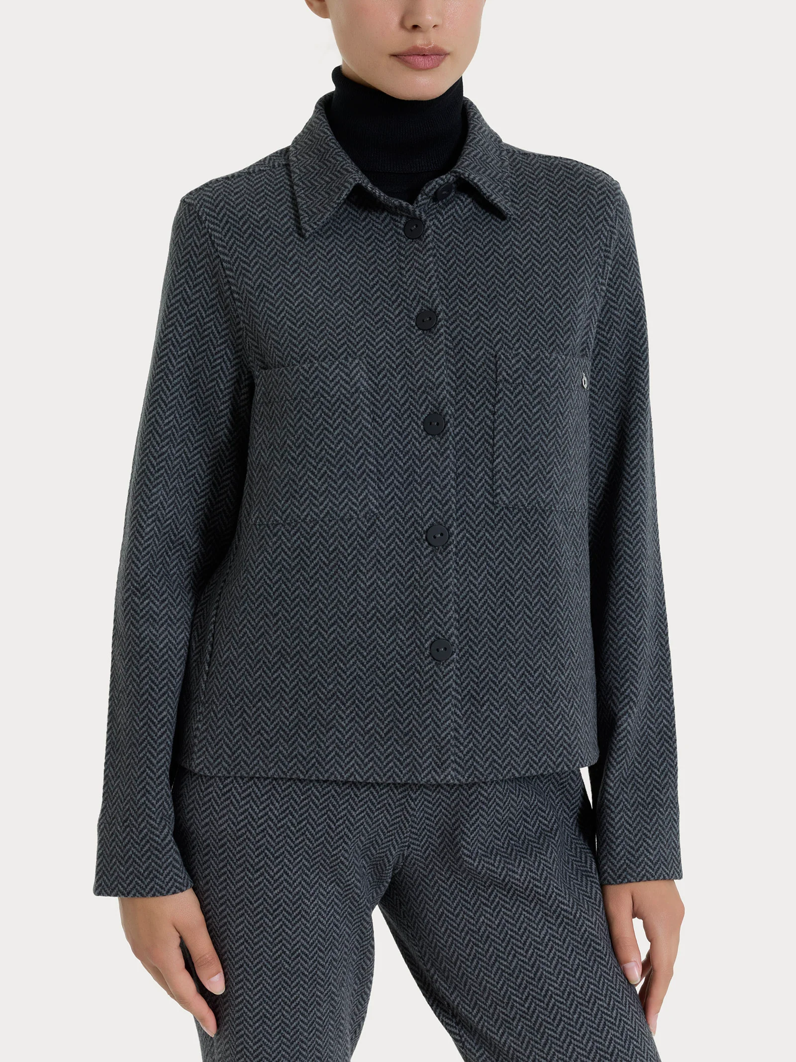 Giacca Shacket con fantasia in Eco Jacquard - Fant.Oscuro Mel