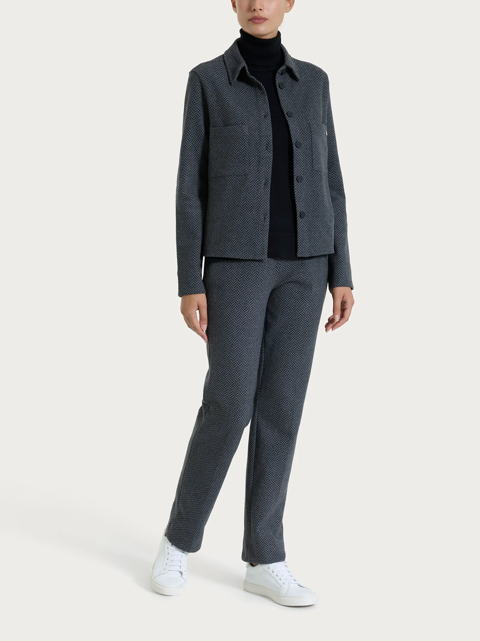 Giacca Shacket con fantasia in Eco Jacquard - Fant.Oscuro Mel - Image 4