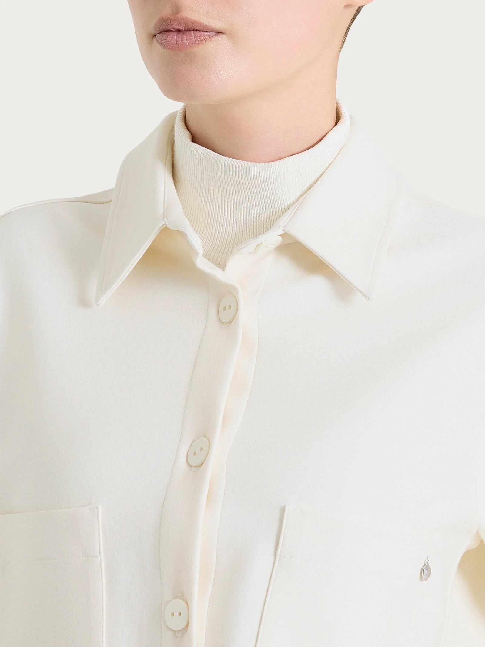 Giacca Shacket in Compact - Avorio - Image 3