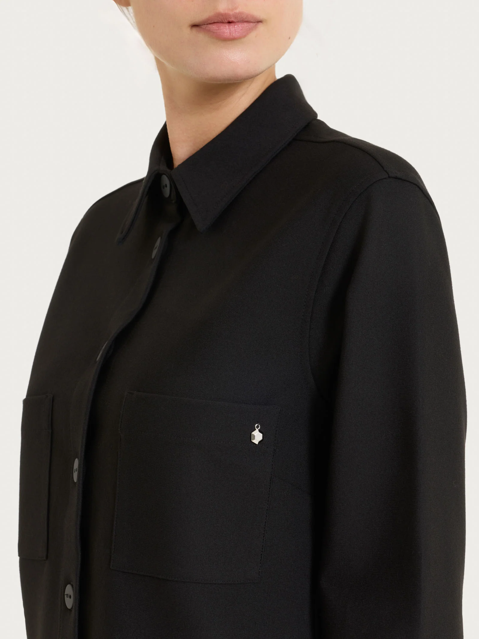 Giacca Shacket in Compact - Nero - Image 3